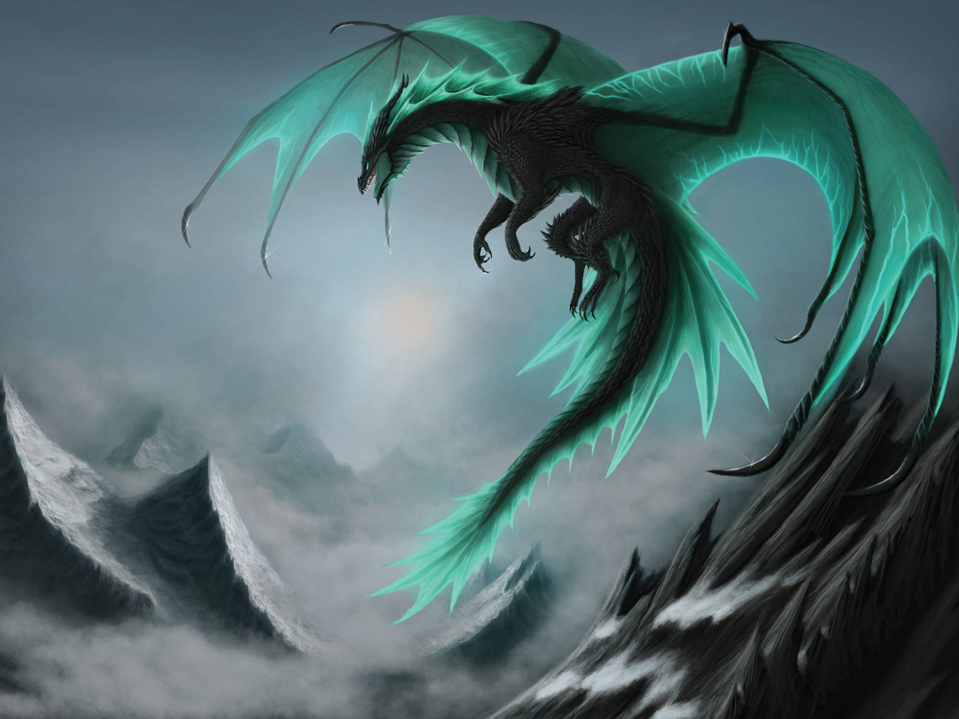 Flying Winged Green Dragon Background
