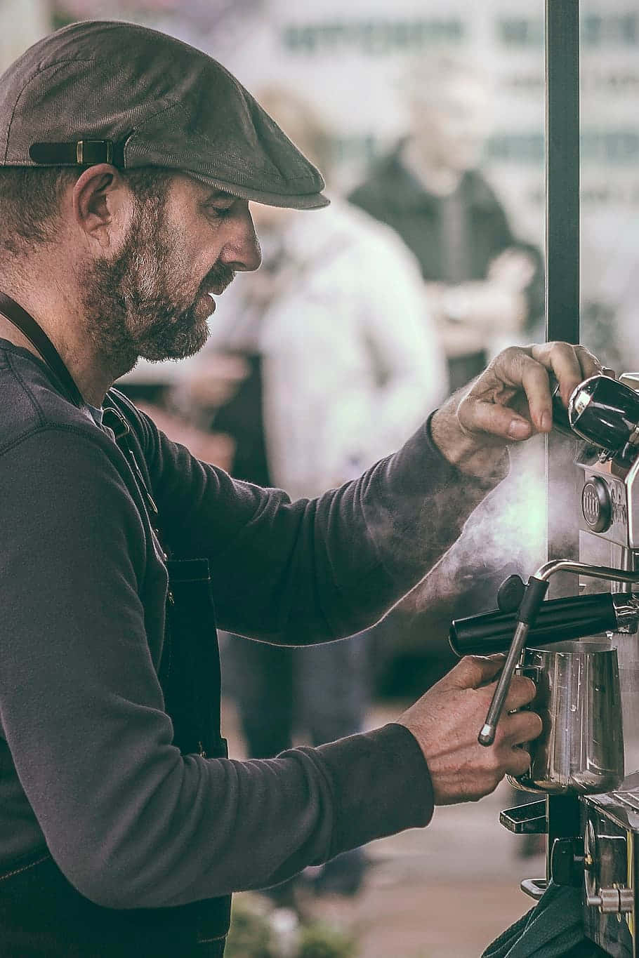 Focused Barista Preparing Coffee Background