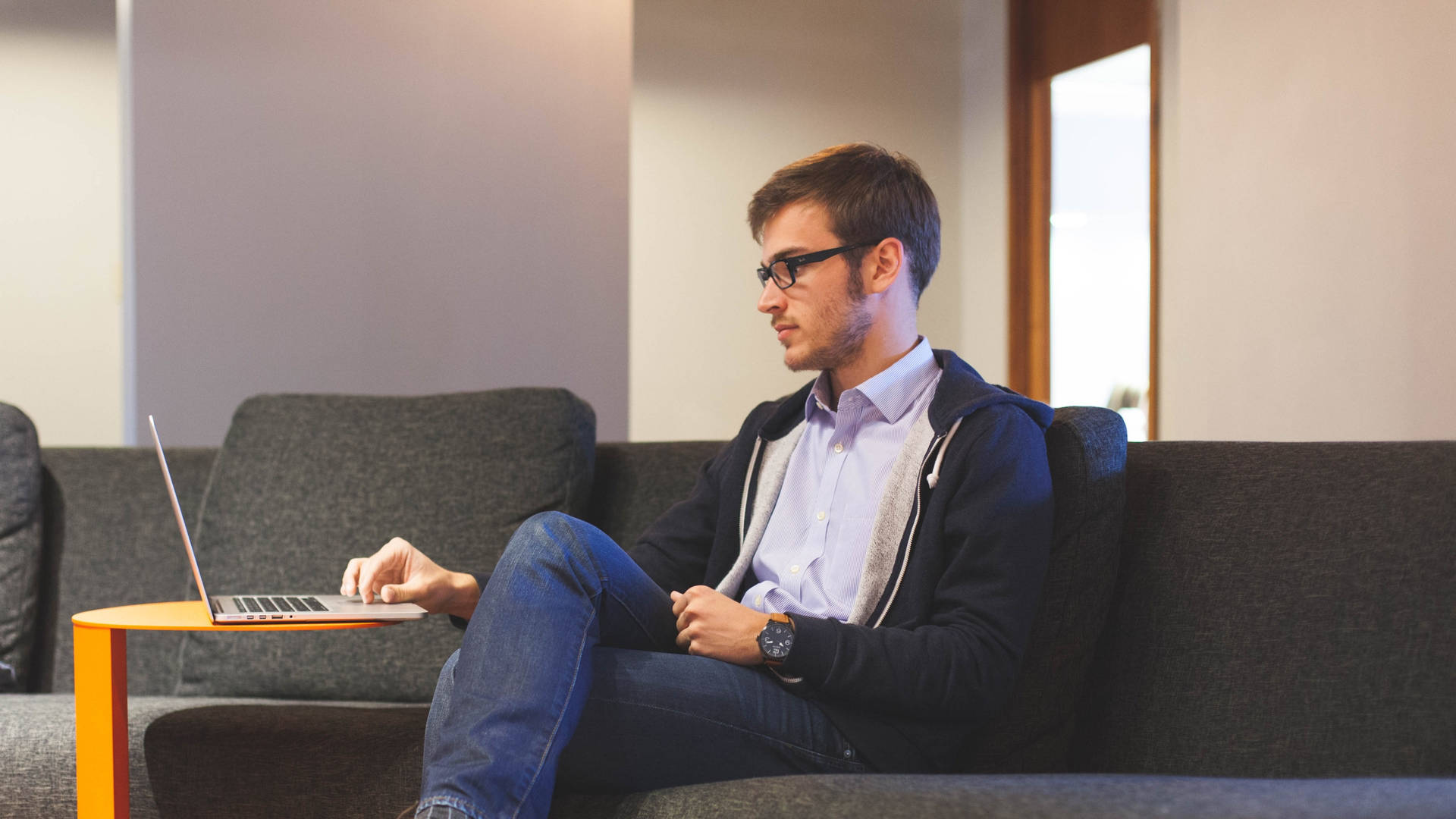 Focused Entrepreneur Planning His Next Move Background