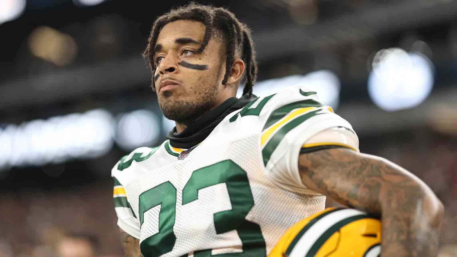 Focused Football Player23 Greenand Yellow Background