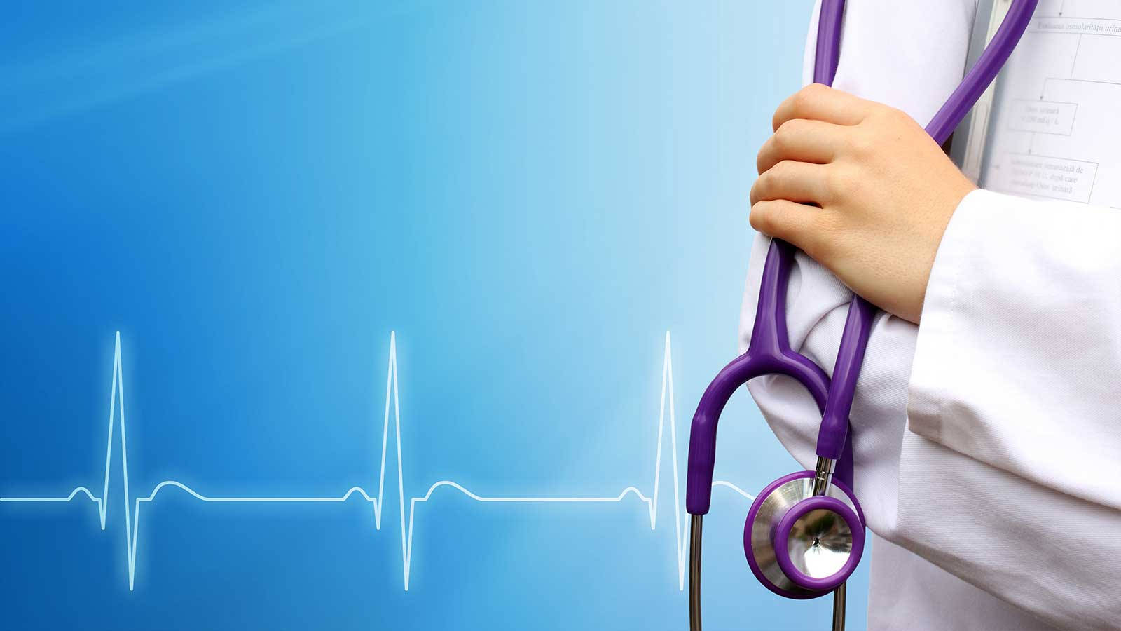 Focused Healthcare Professional With A Stethoscope Background