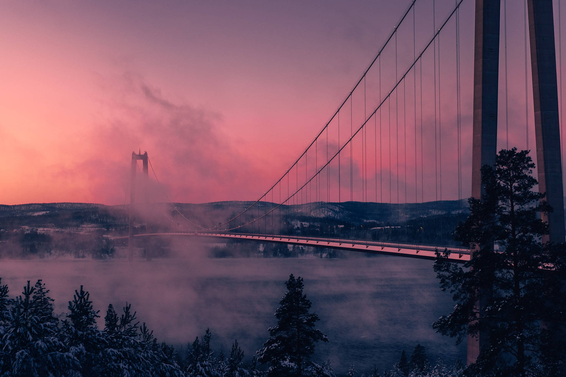 Foggy Bridge Sunset Aesthetic