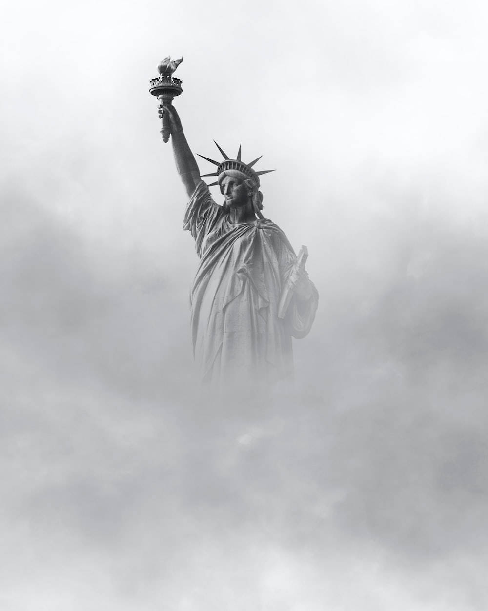 Foggy Lady Liberty New York Black And White Background