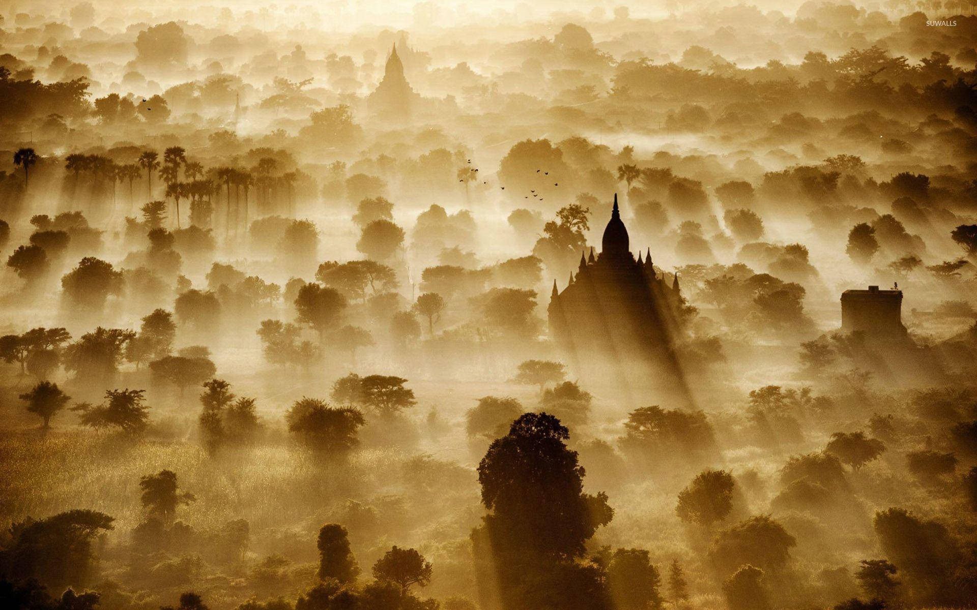 Foggy Morning In Burma Background