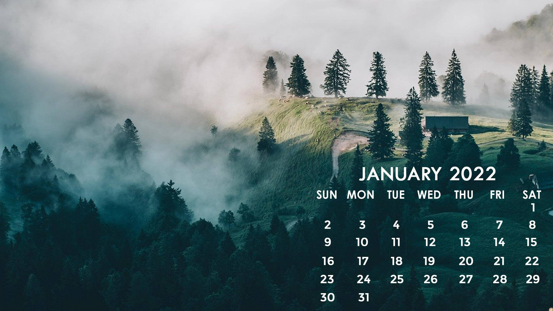Foggy Mountain Top January 2022 Calendar Background