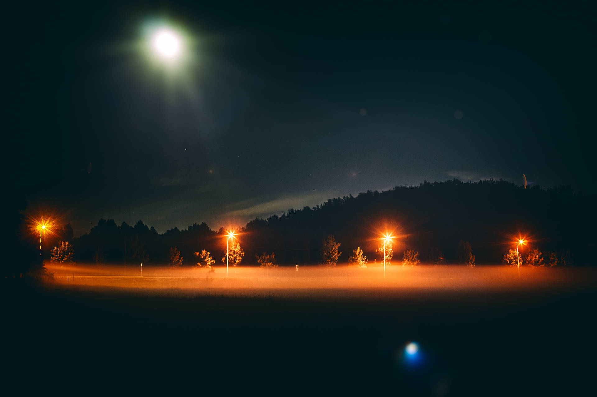 Foggy Night Bright Moon Background