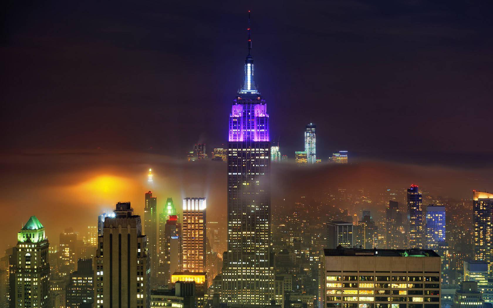 Foggy Purple Empire State Building Background