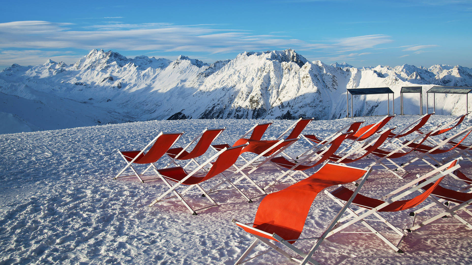 Folding Chairs Winter Landscape Background