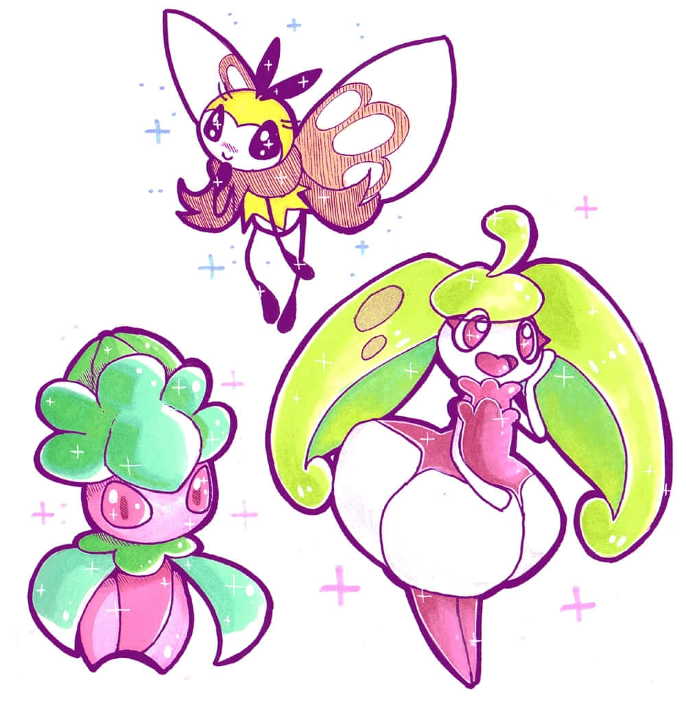 Fomantis, Steenee, And Ribombee Background