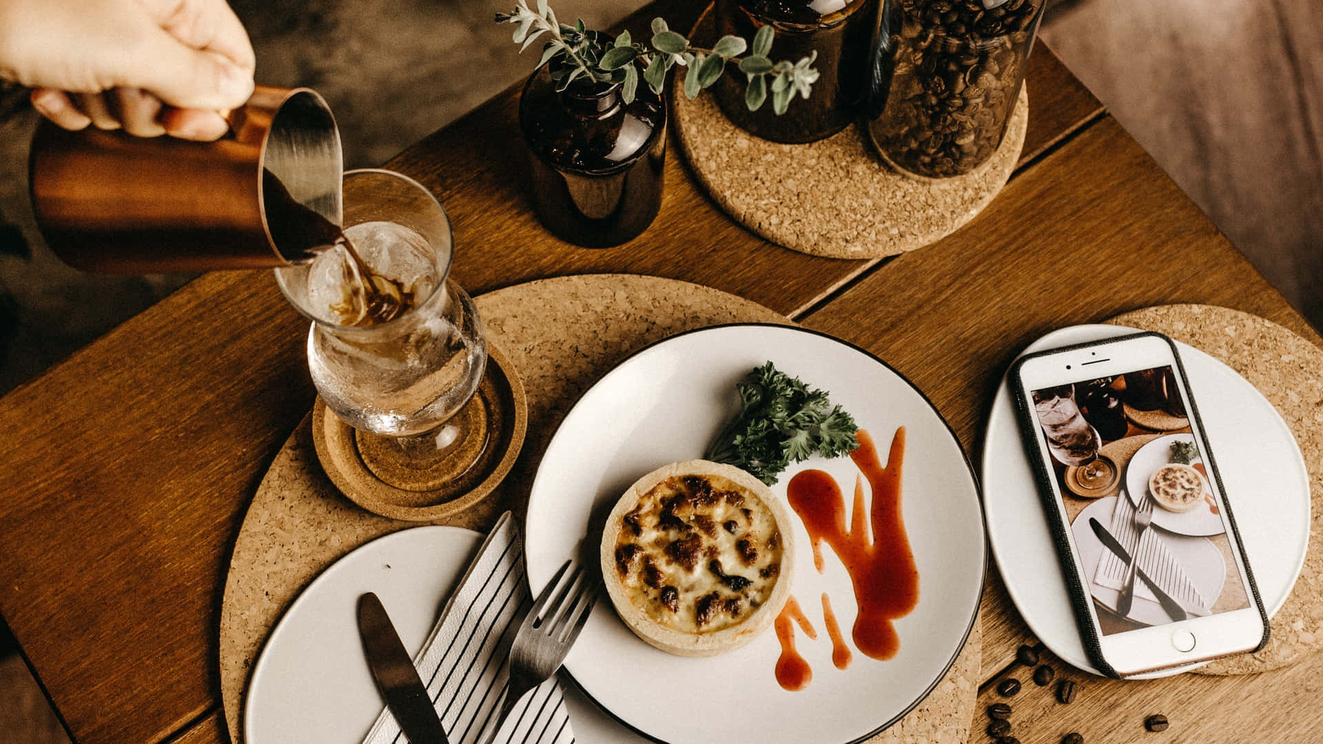 Food Table In Fine Dining Background