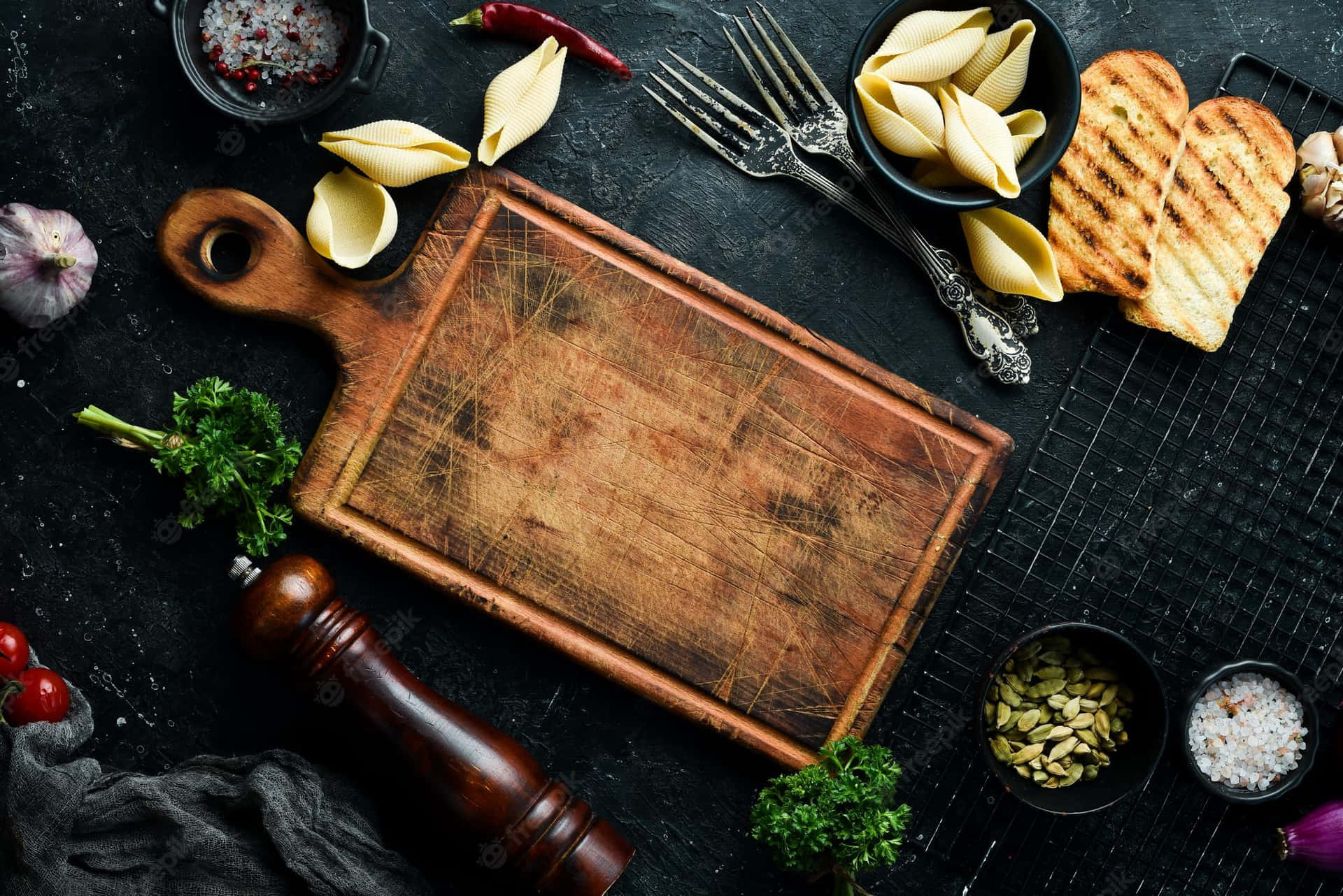 Food Table With Cutting Board Background