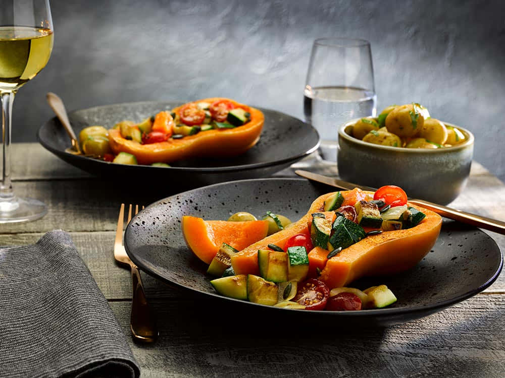 Food Table With Fruits Background