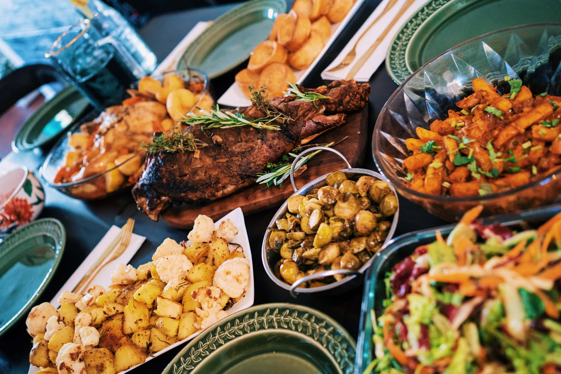 Food Table With Grilled Steak Background