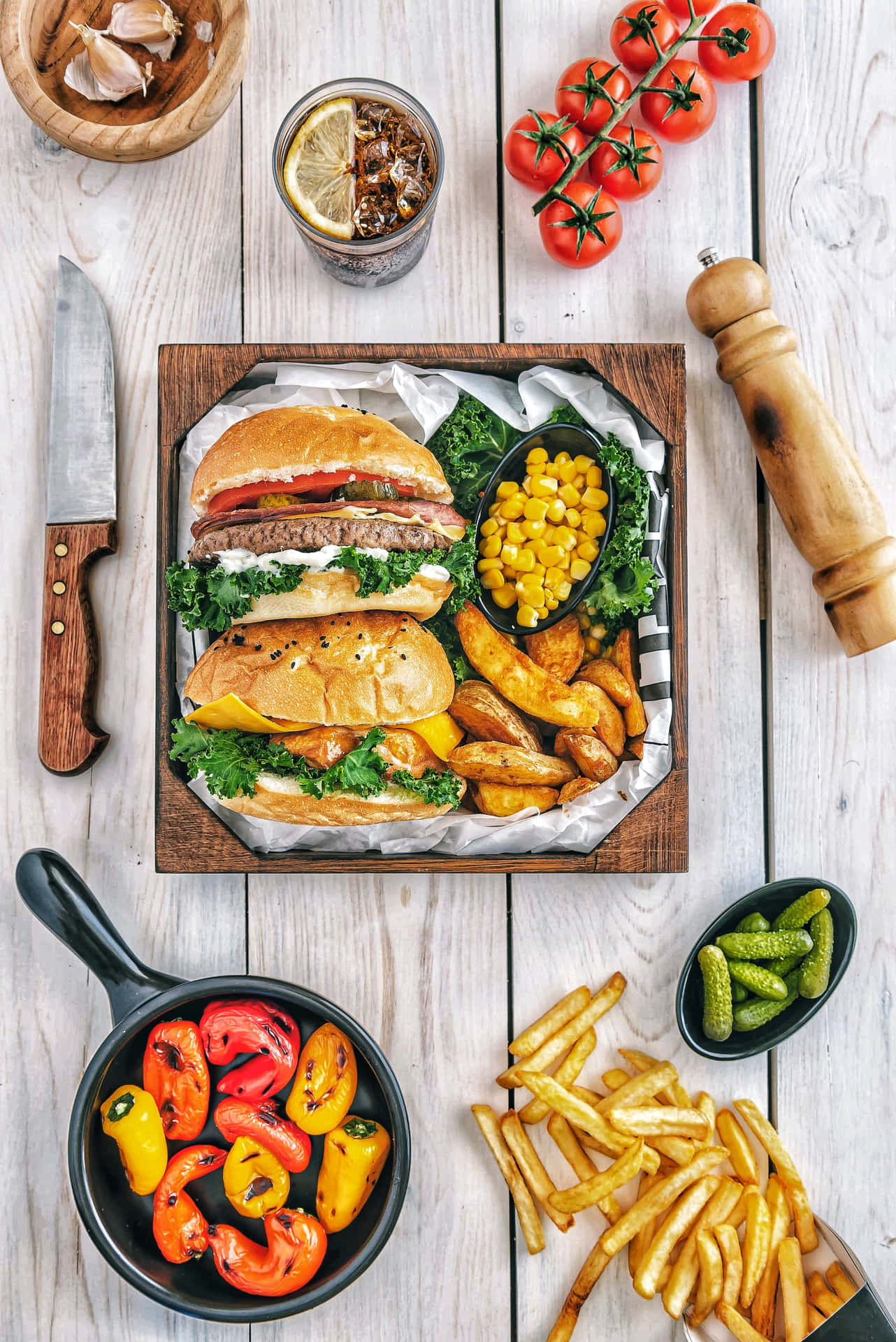 Food Table With Hamburgers Background