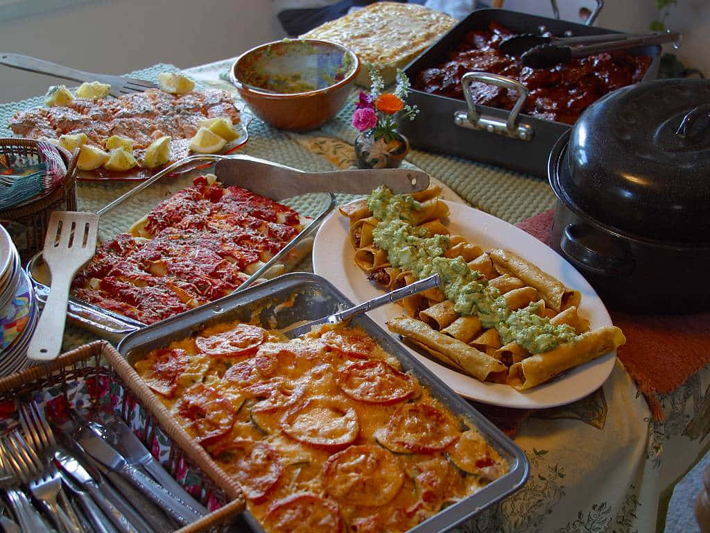 Food Table With Mexican Food Background