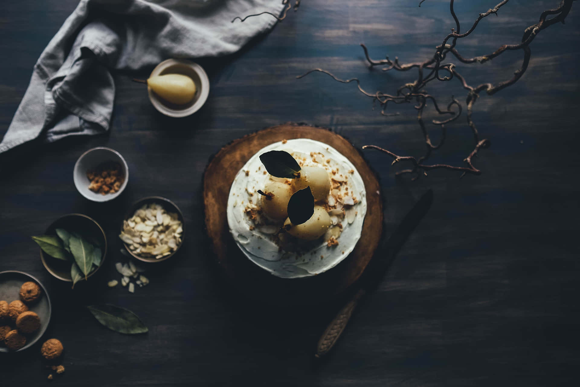 Food Table With Nuts And Pears Background