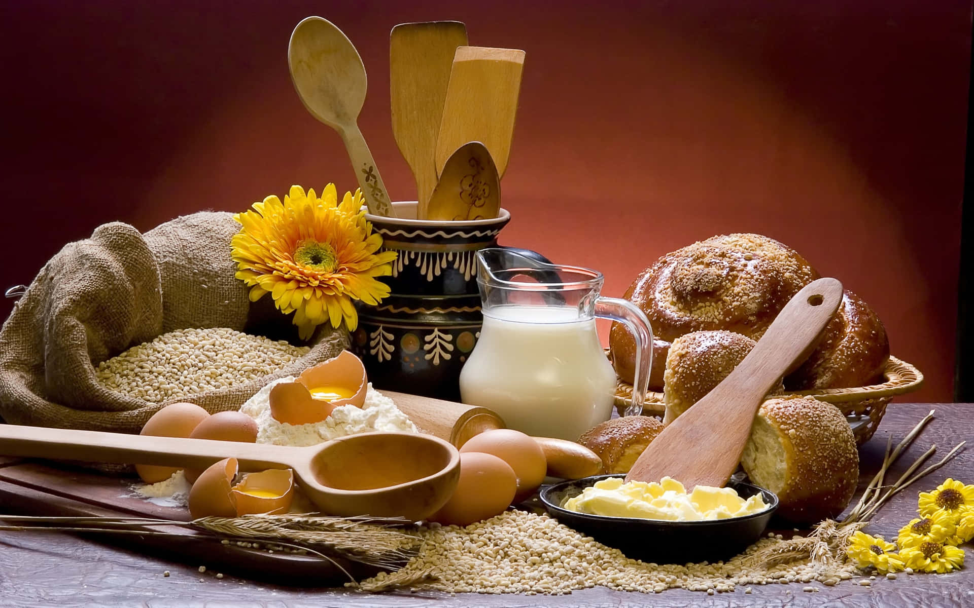 Food Table With Pastries Background