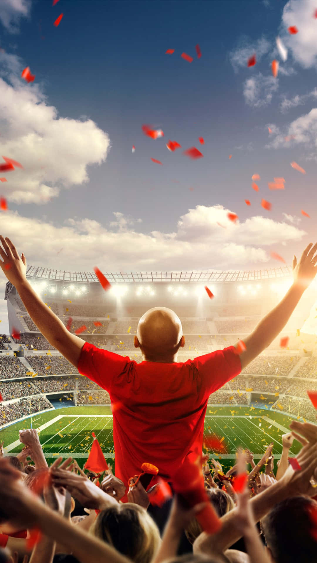 Football Fan Celebration Stadium Confetti Background