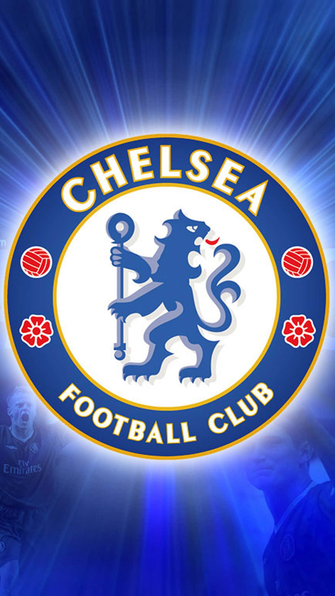 Football Galaxy Chelsea Club Logo With Blue Lights Background