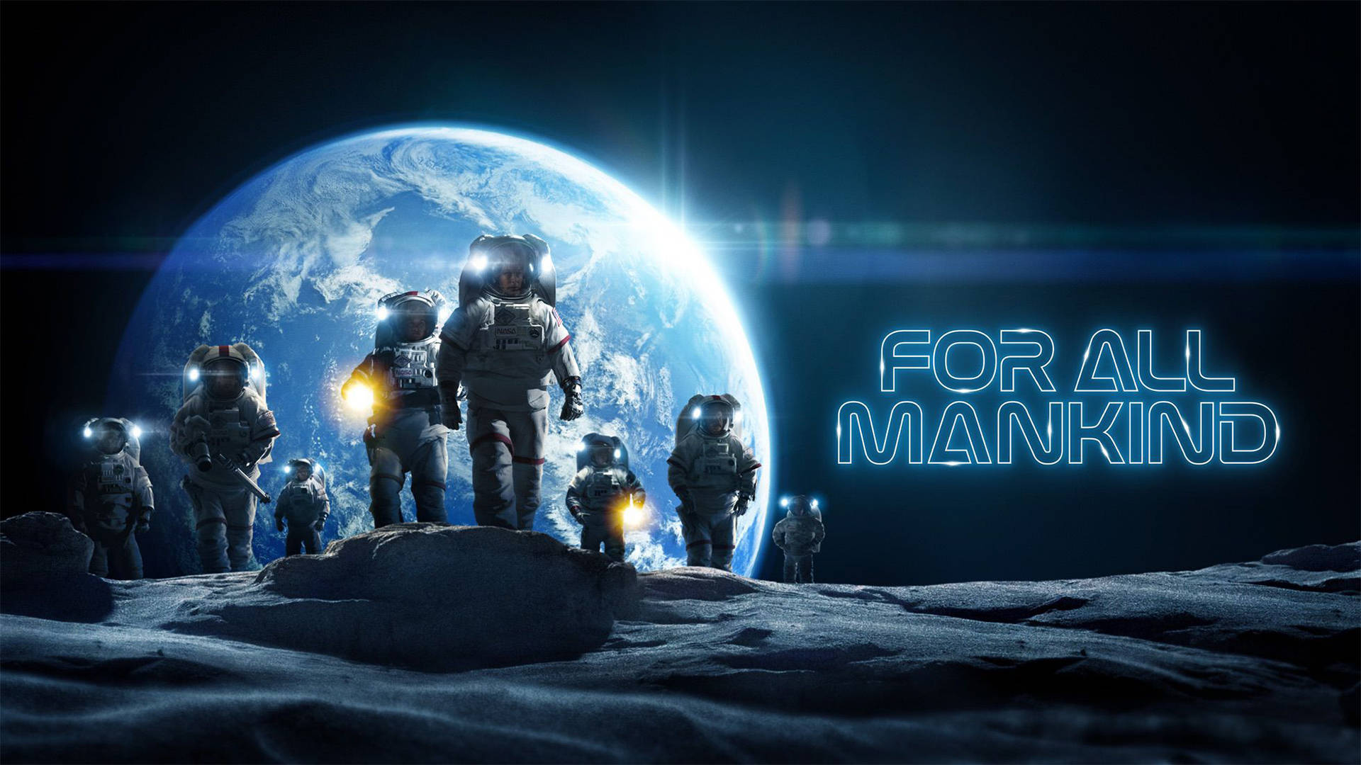For All Mankind Arriving On The Moon Background