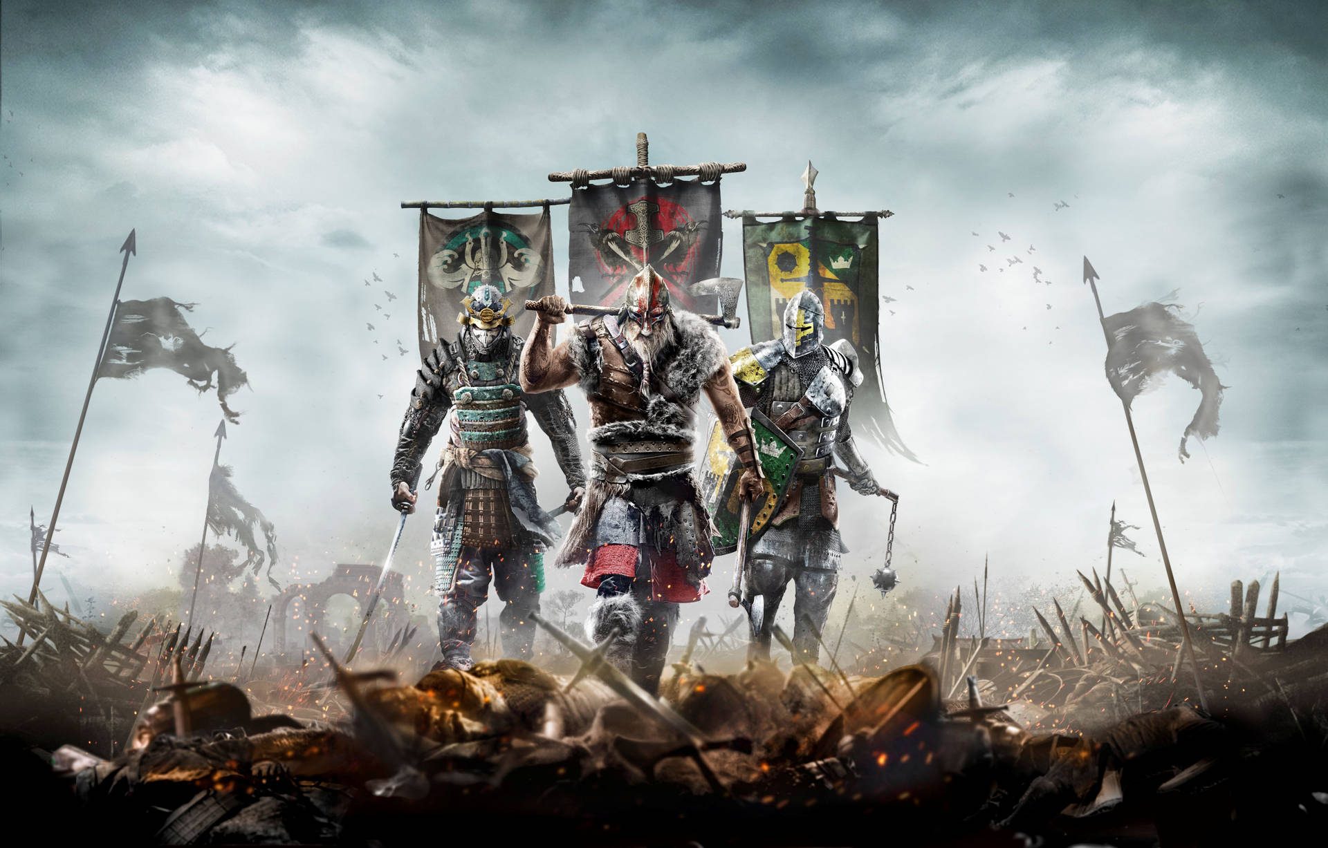 For Honor Warriors With Flags Background