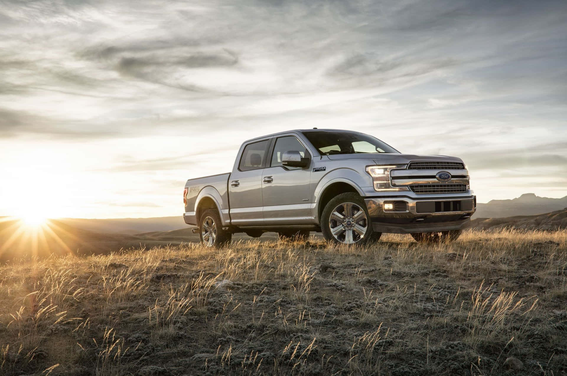 Ford F-150 Silver Powerstroke Pickup Truck Background