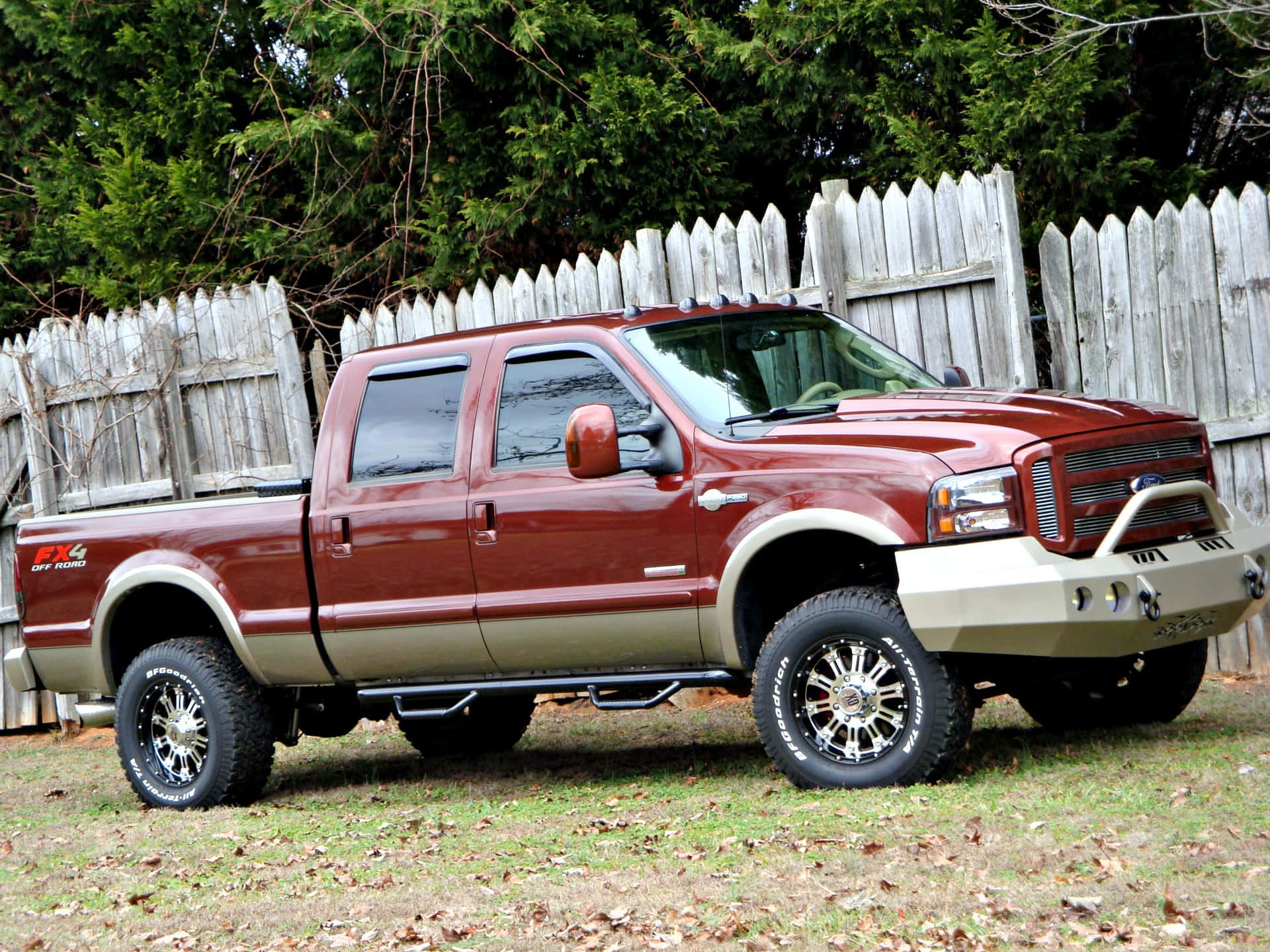 Ford F-350 Powerstroke Wooden Fence Background