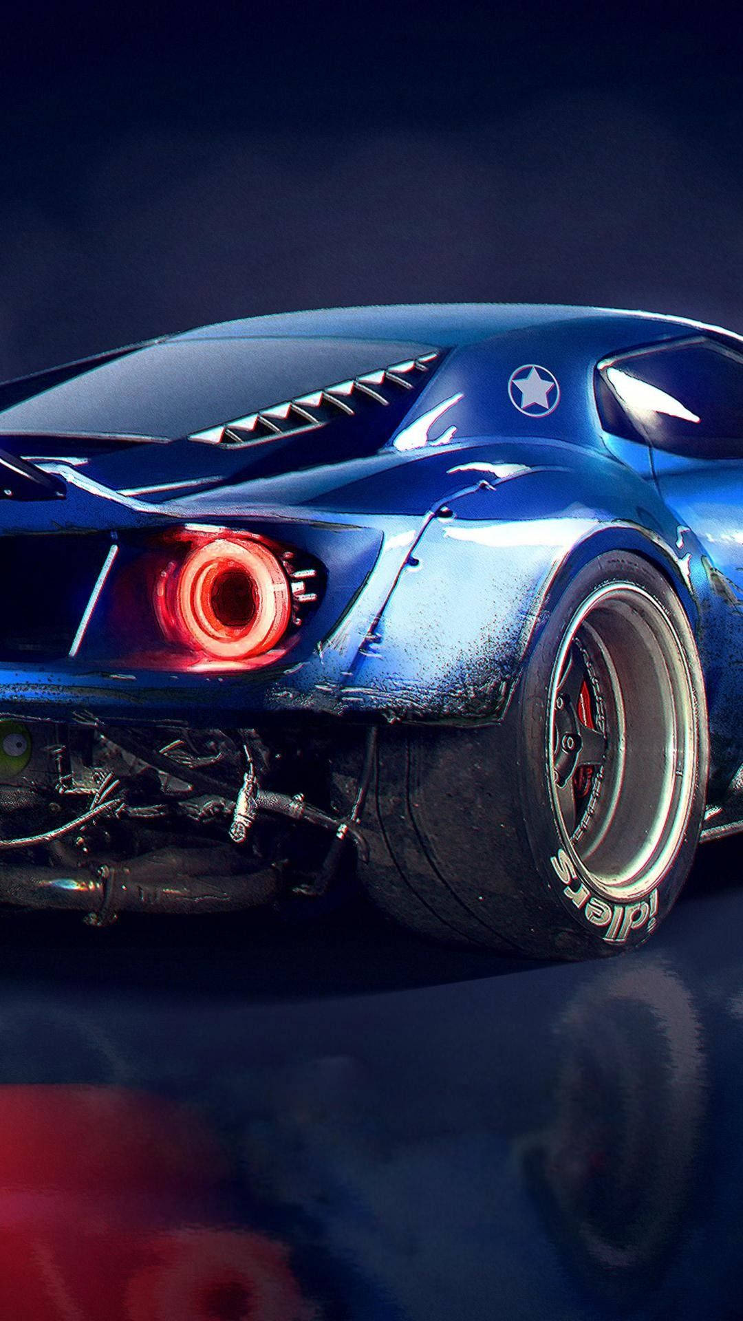 Ford Iphone Blue Race Car Background