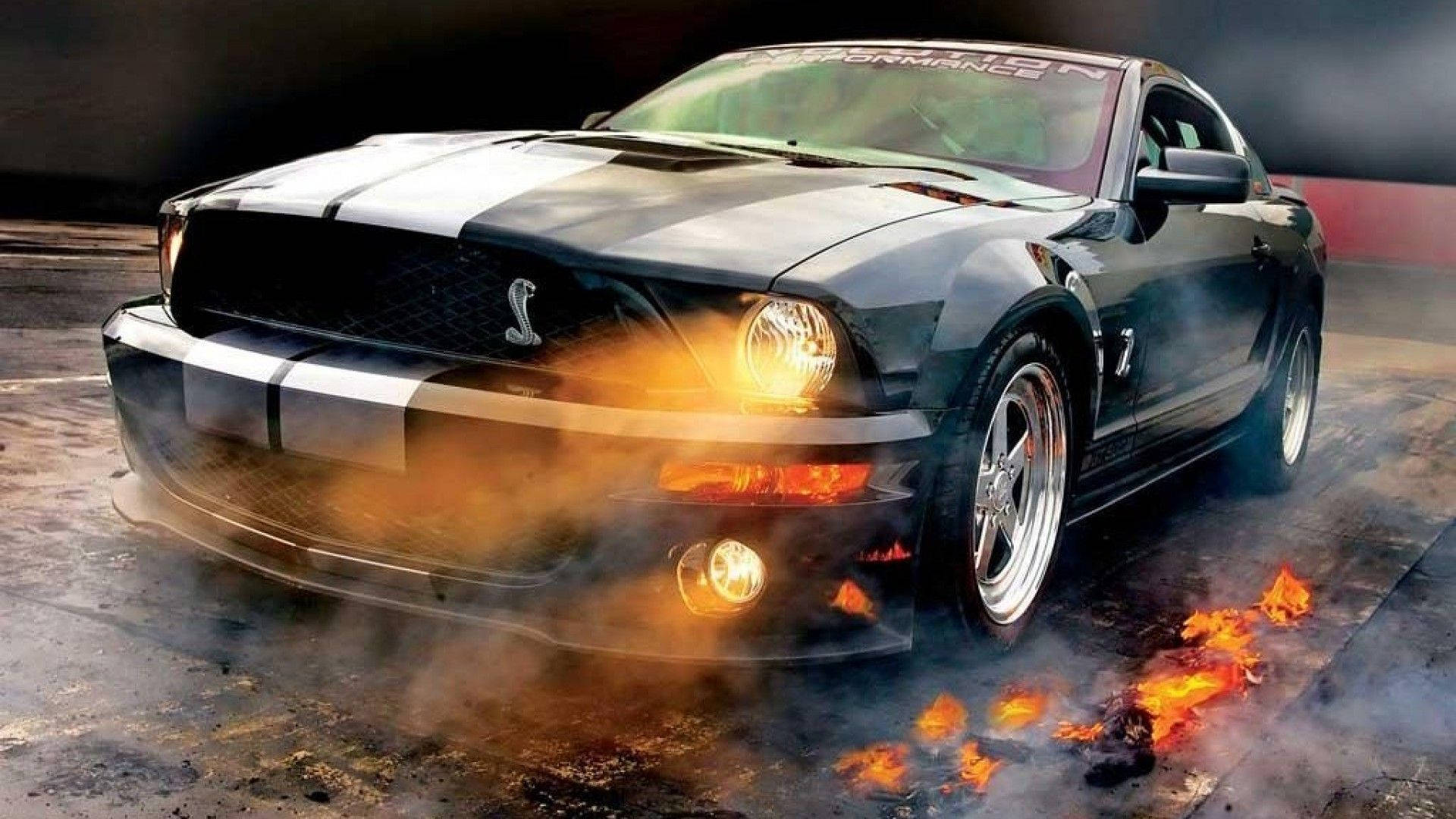 Ford Mustang Gt On Flames Background