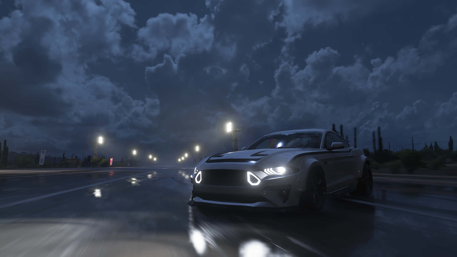 Ford Mustang Sports Car In The Dark Background