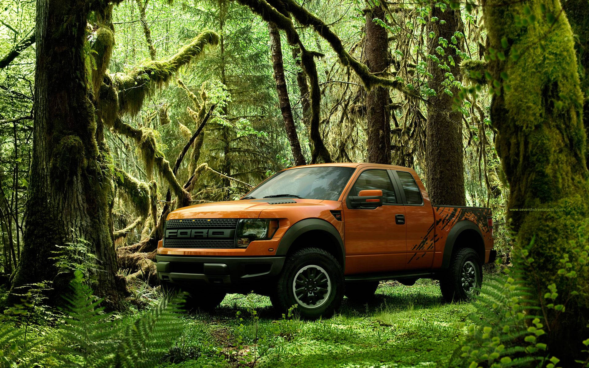 Ford Raptor In Mossy Jungle Background