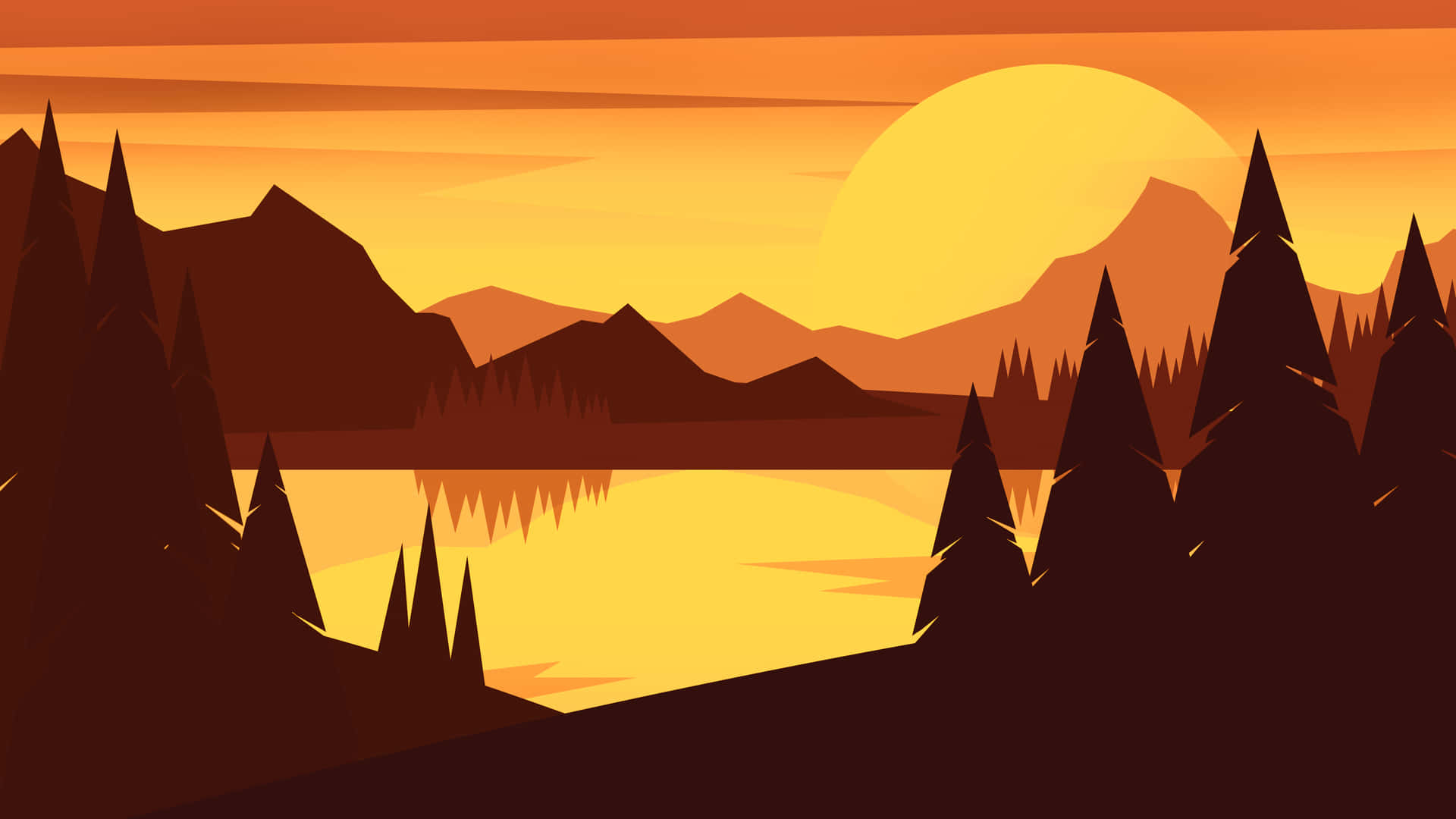 Forest Lake Mountain Landscape Vector Art