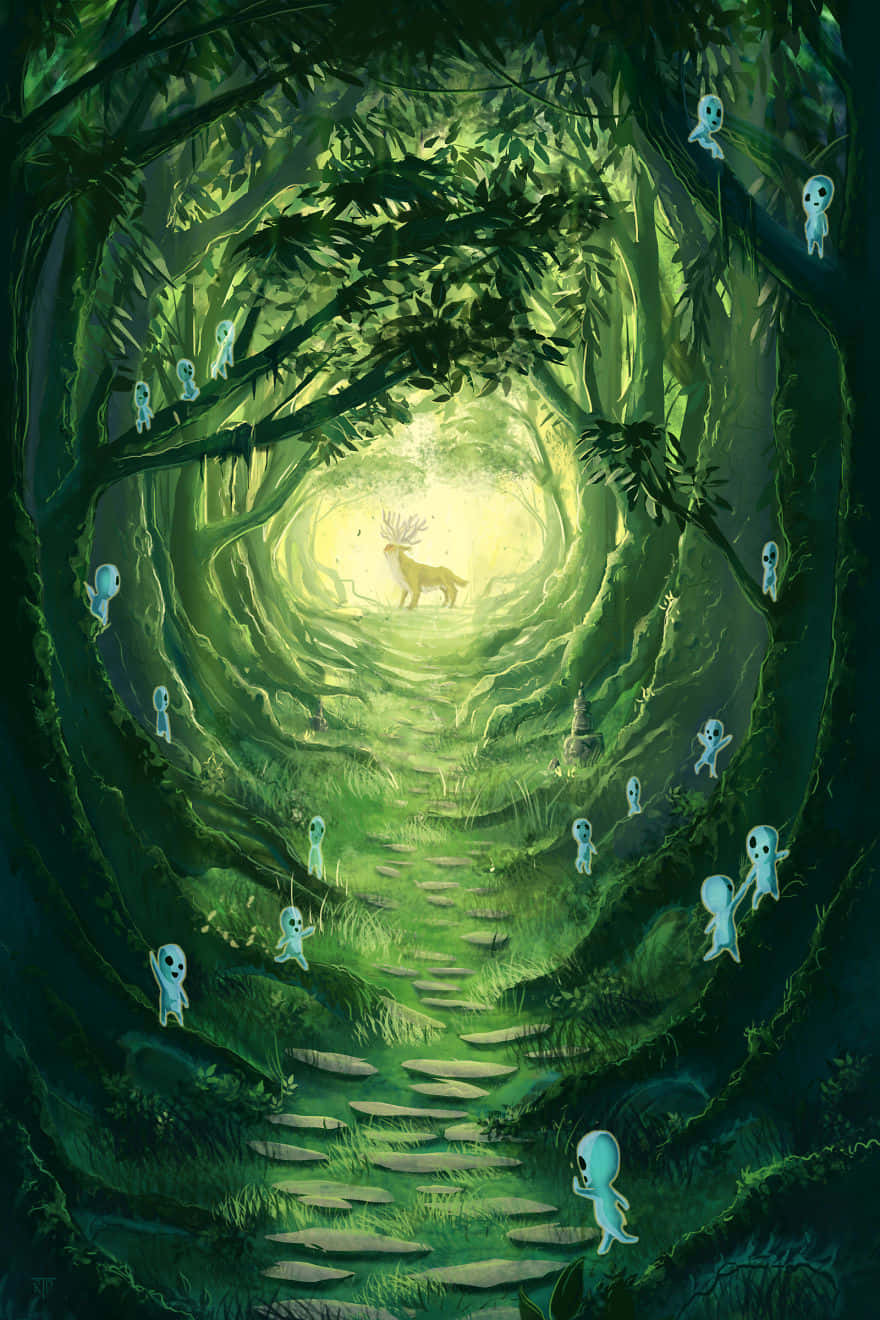 Forest Path Studio Ghibli Phone Background