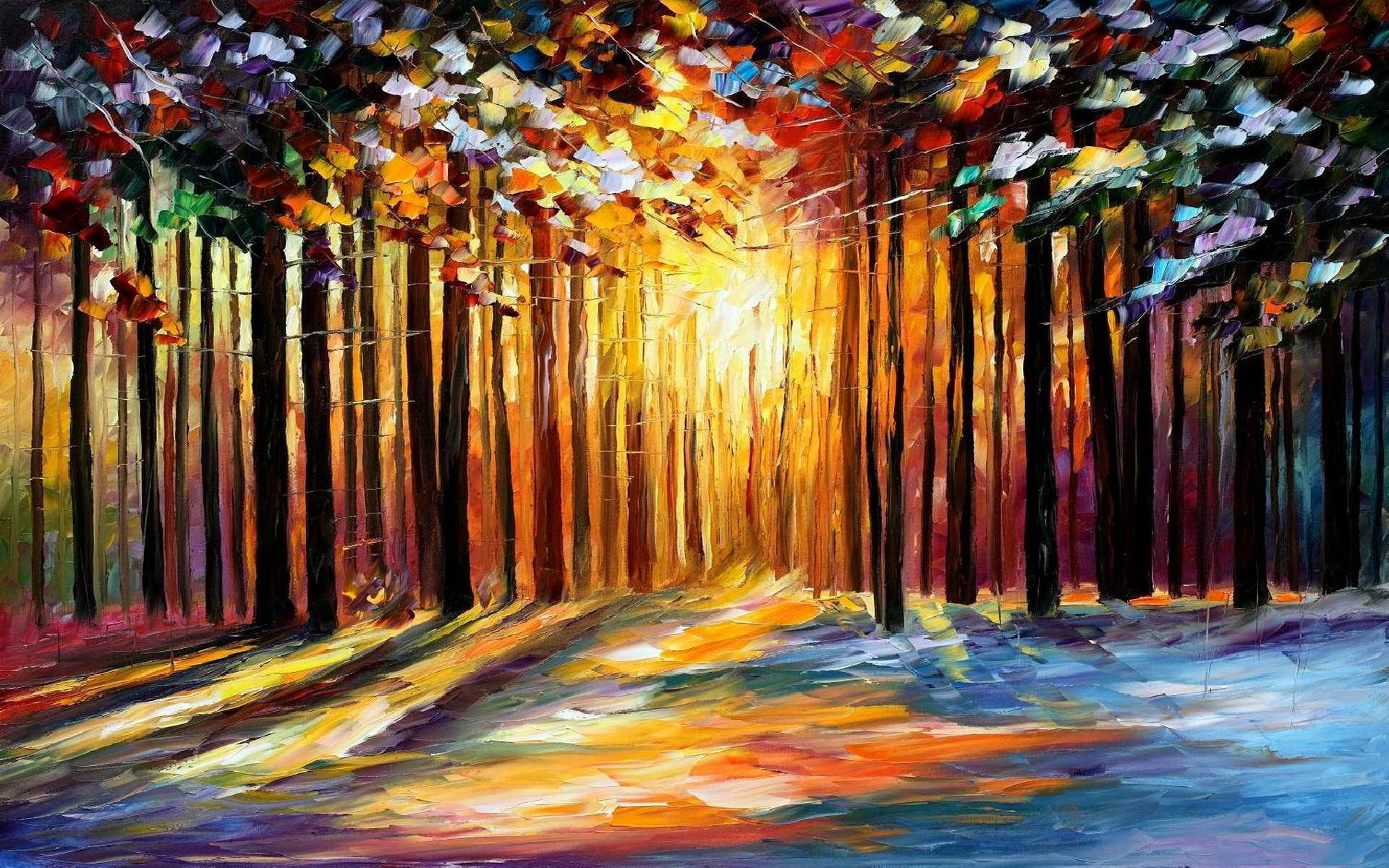 Forest Sunset Painting Desktop