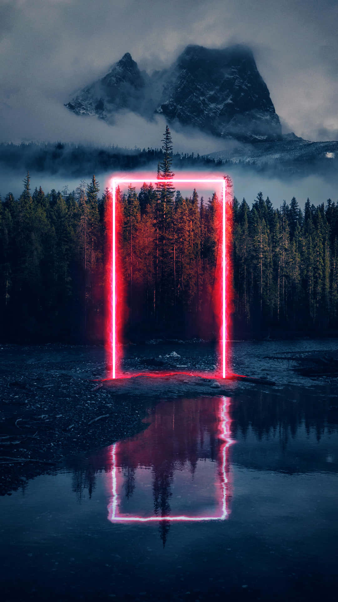 Forest With Neon Red Light Fondos De Pantalla Background