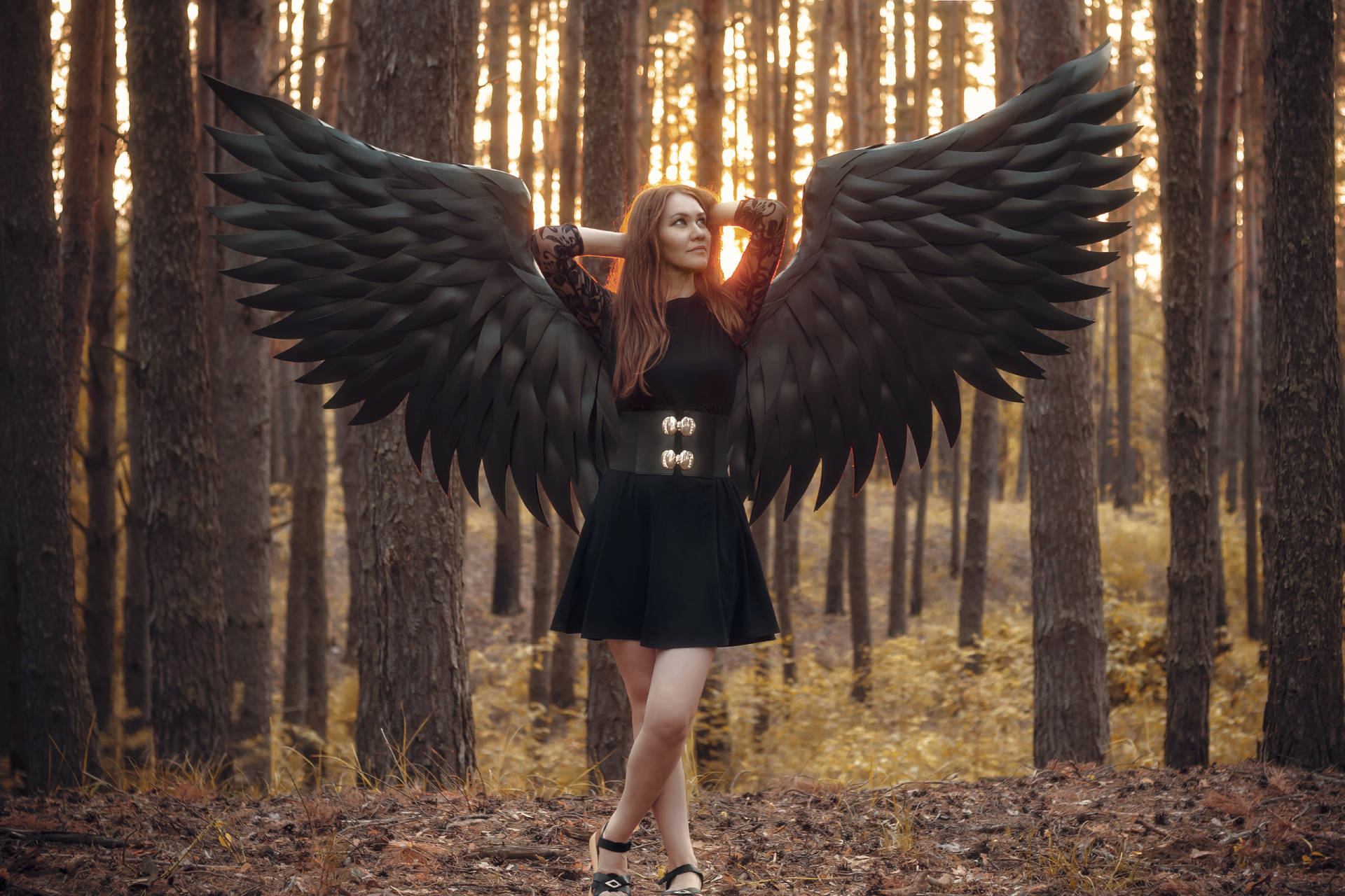 Forest Woman Black Angel Wings