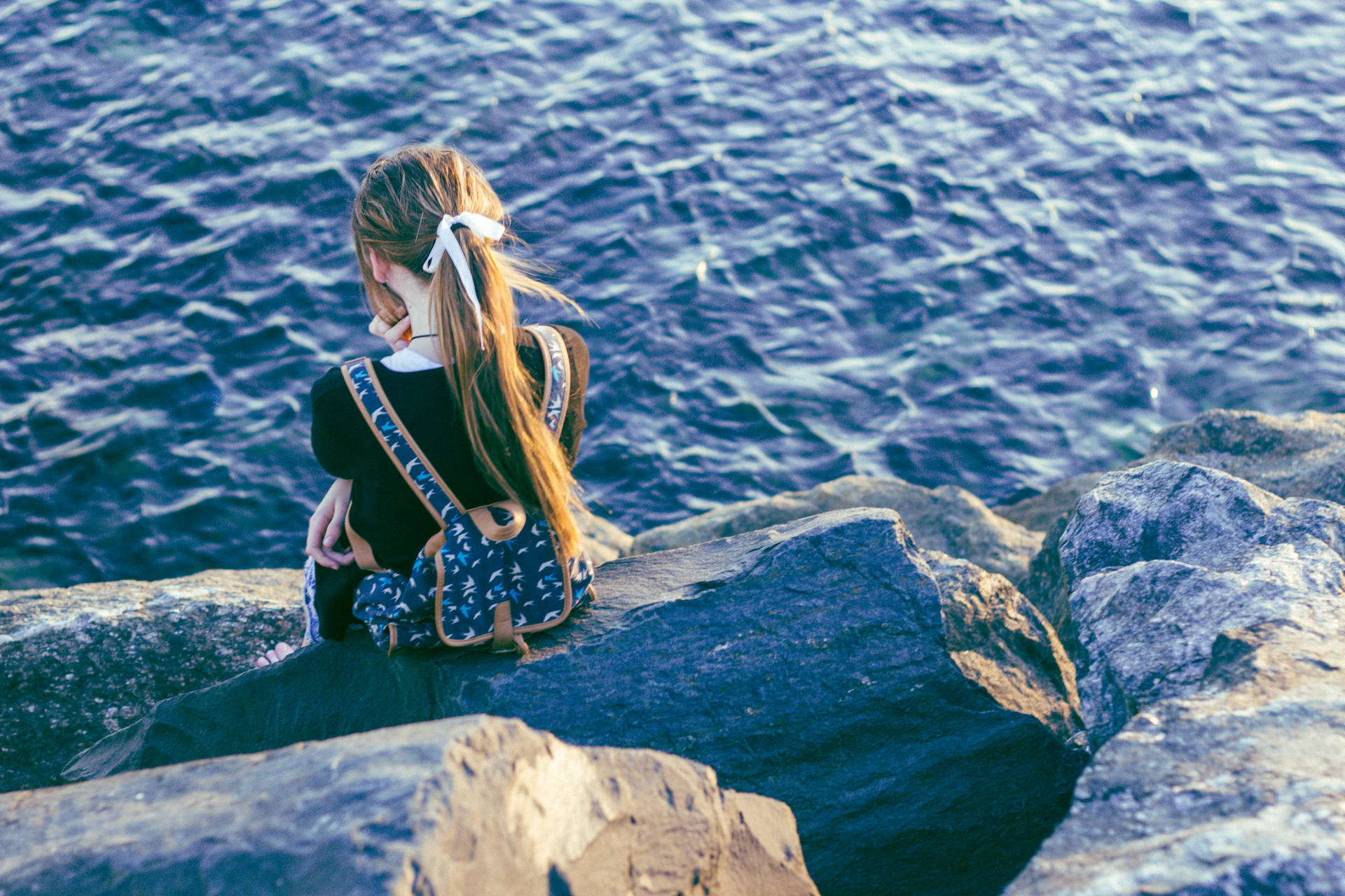 Forever Alone Girl By The Sea Background