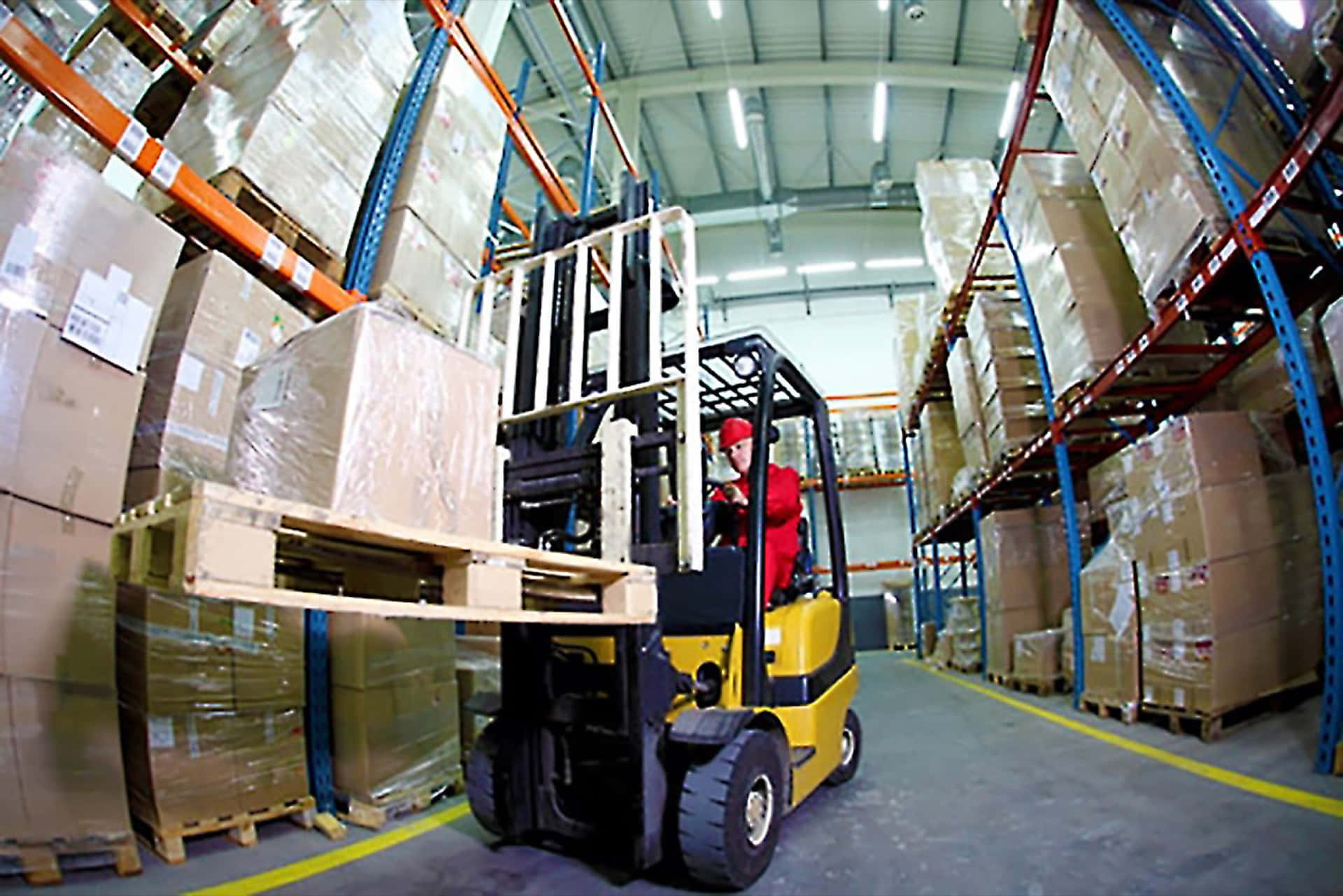 Forklift On A Wholesale Warehouse
