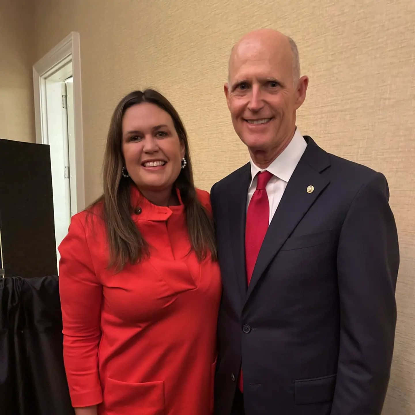 Former Florida Governor Rick Scott And Former White House Press Secretary Sarah Huckabee Sanders In A Friendly Meeting.
