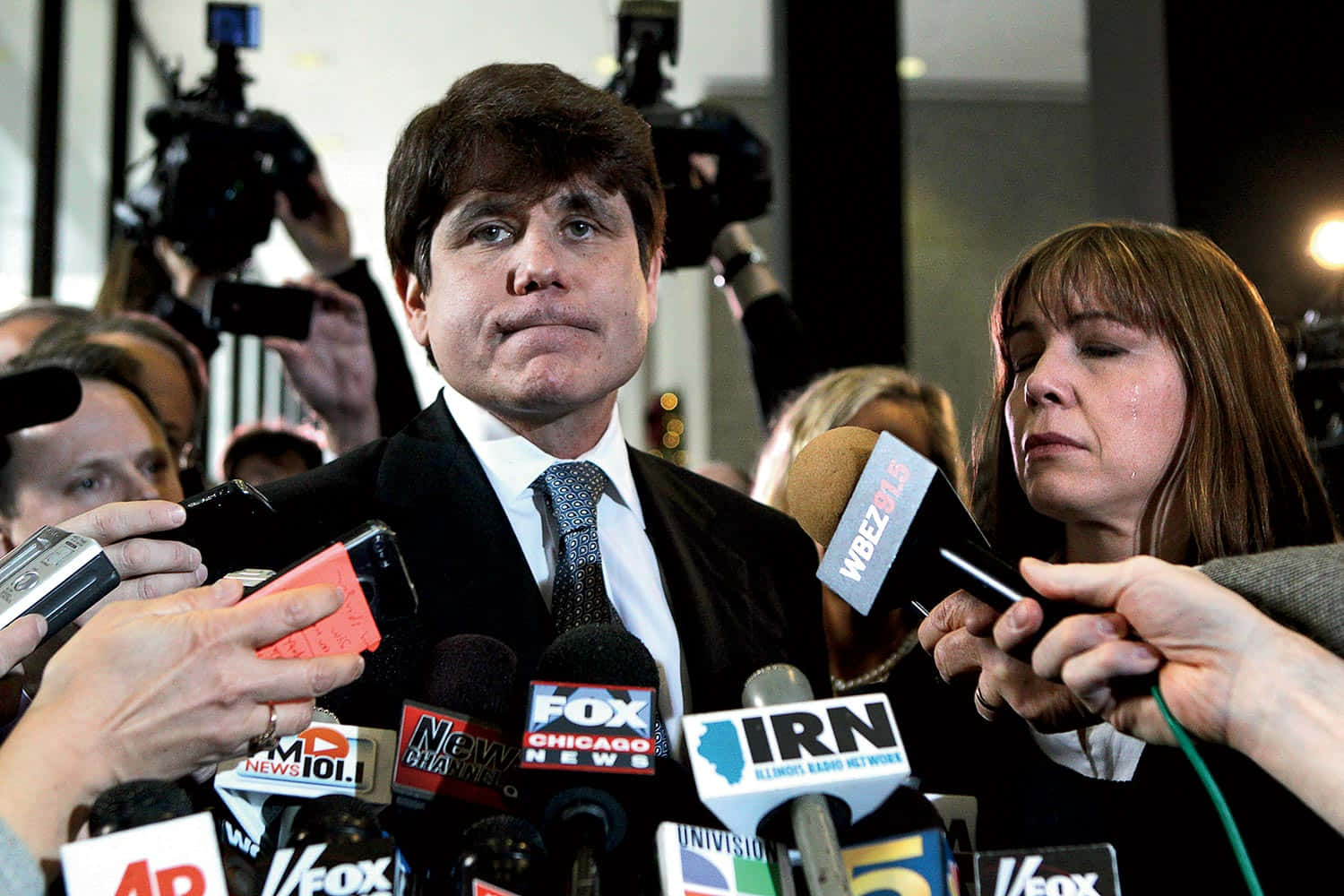 Former Illinois Governor Rod Blagojevich Engulfed By Local Media Reporters Background