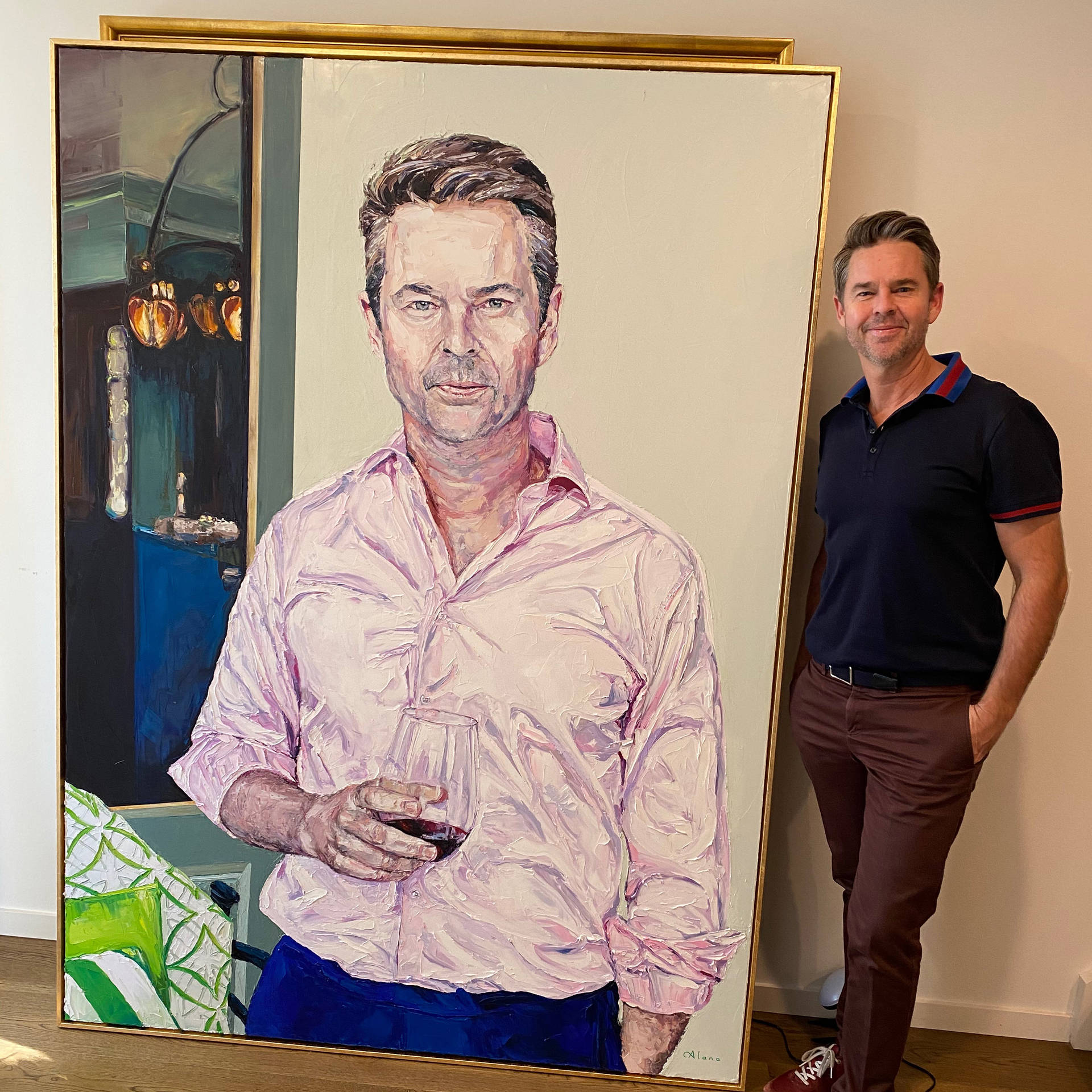 Former Tennis Star Todd Woodbridge Admiring Art Background