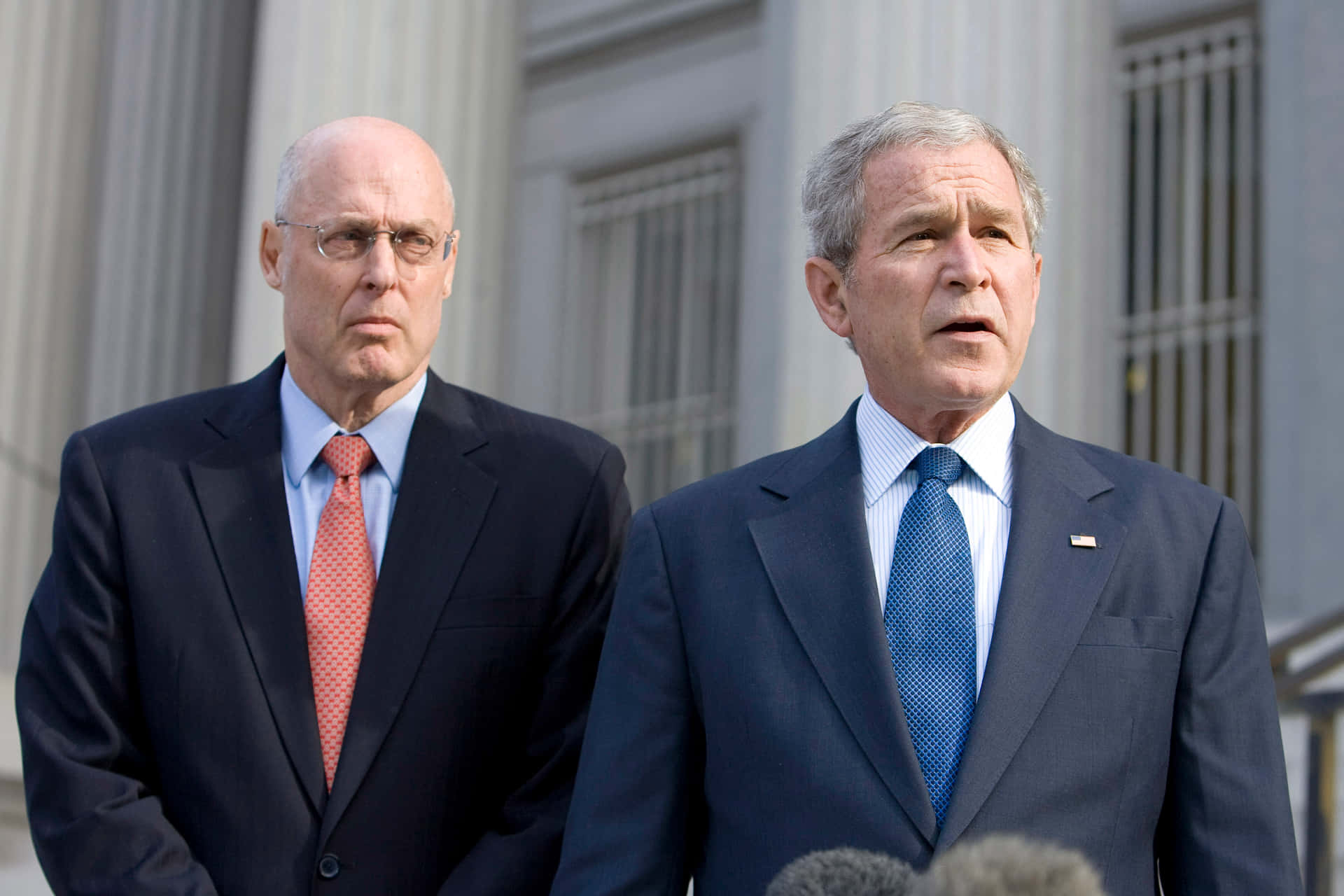 Former U.s. Secretary Of Treasury, Henry Paulson, In A Meeting With President George Bush