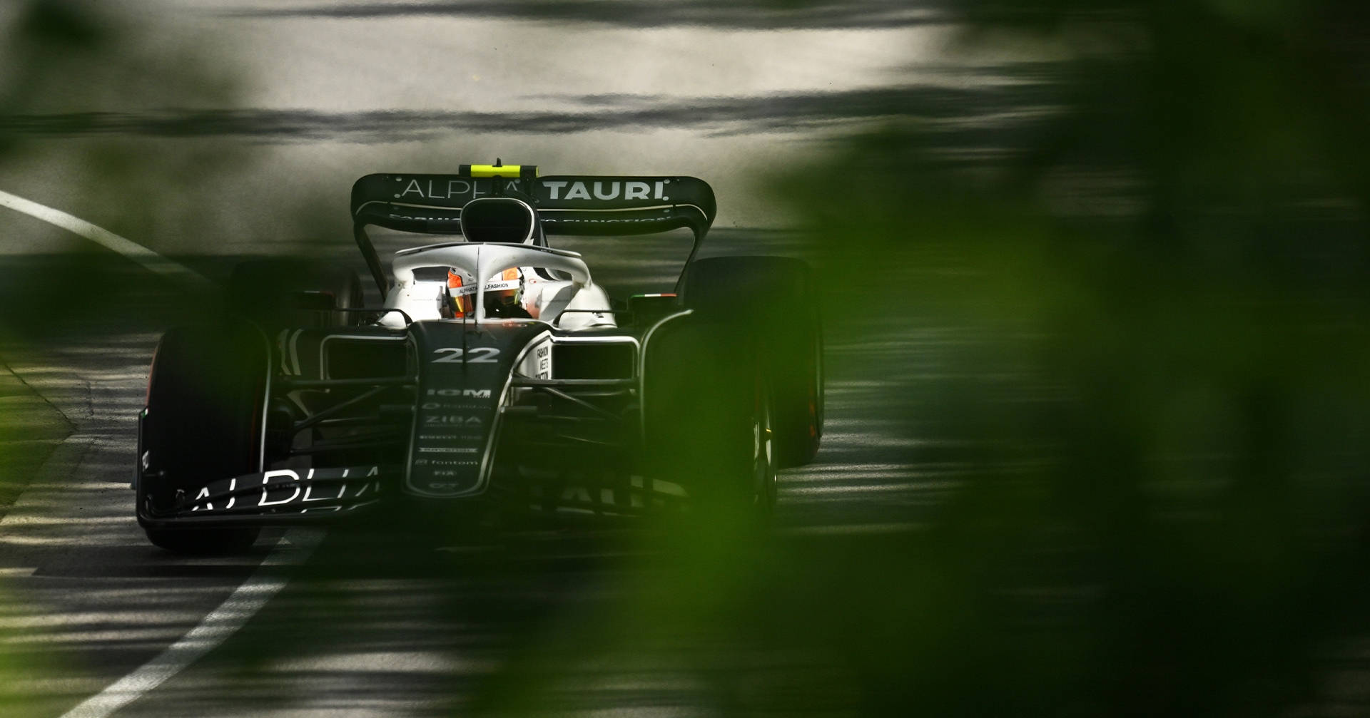 Formula 1 Desktop Racecar Behind Leaves Background