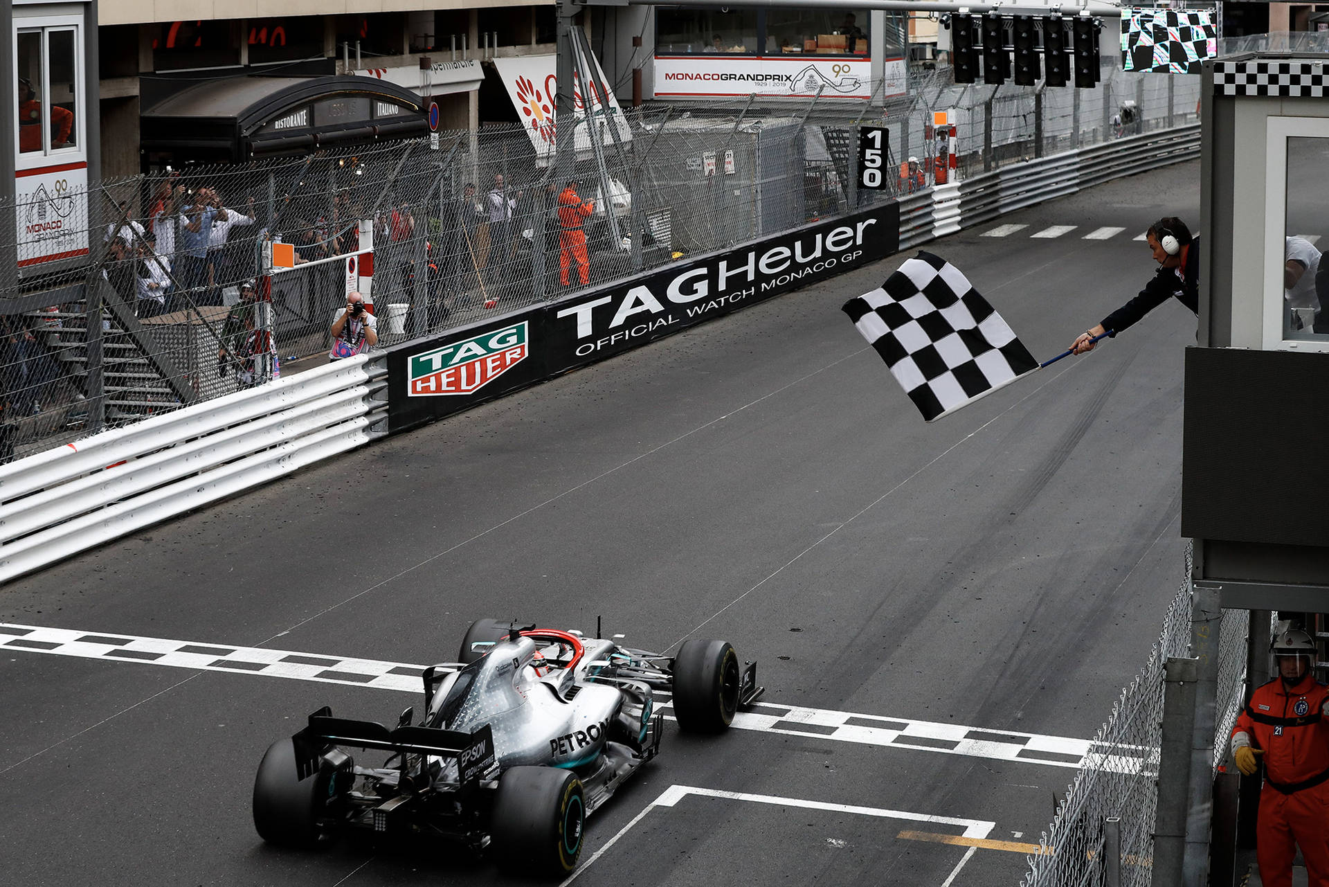 Formula 1 Race With Checkered Flag Background