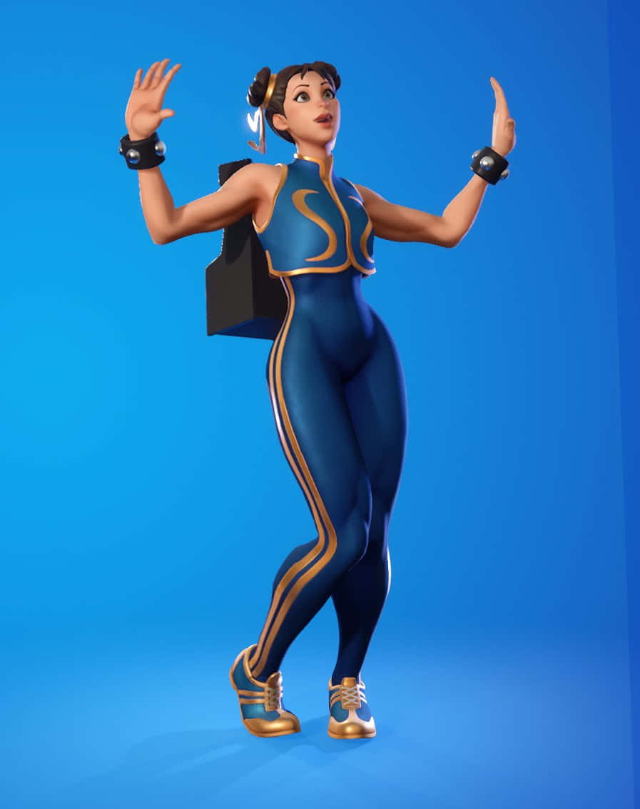 Fortnite - A Female Character In A Blue Outfit Background