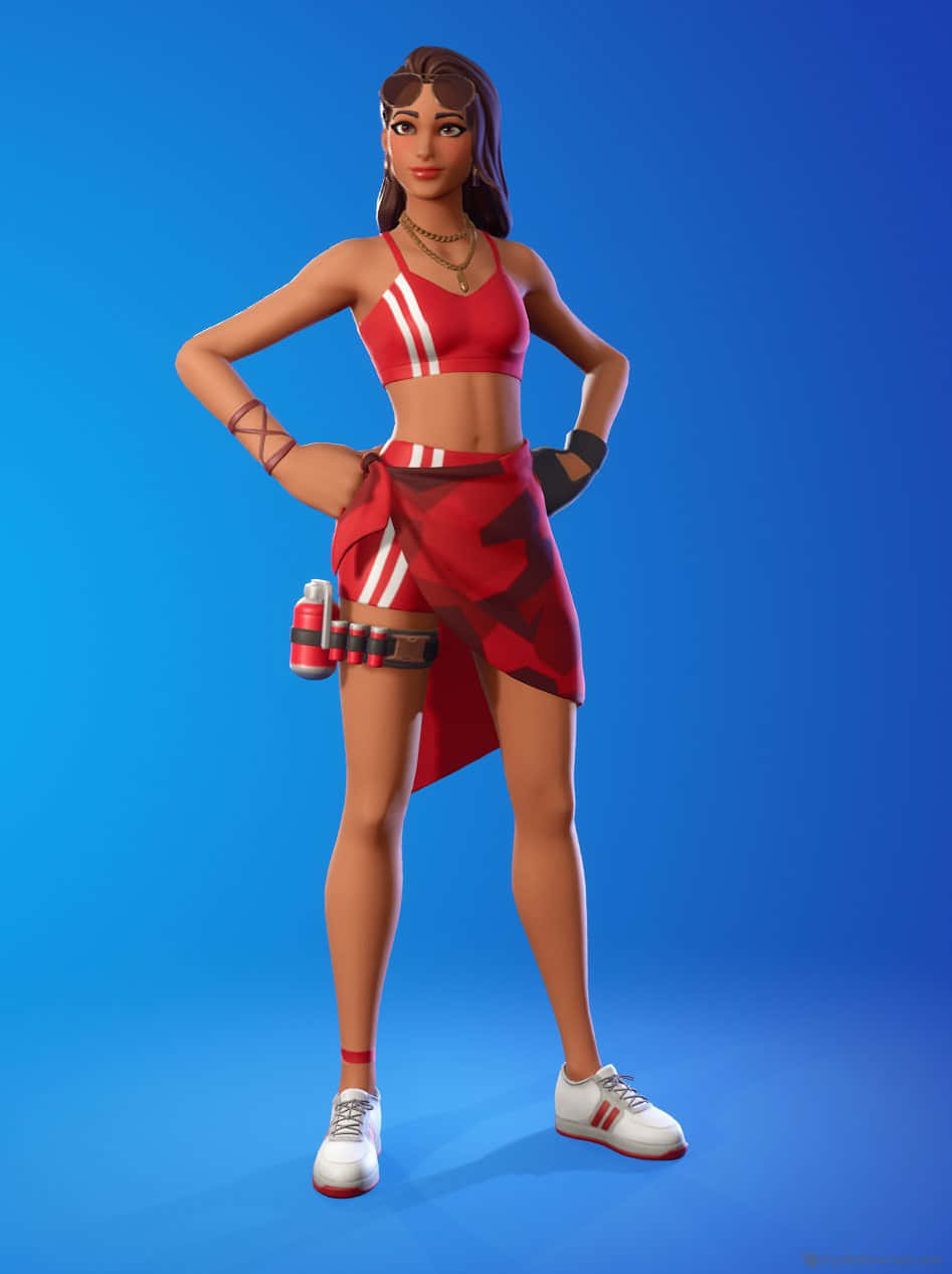 Fortnite - A Female In Red And White Background