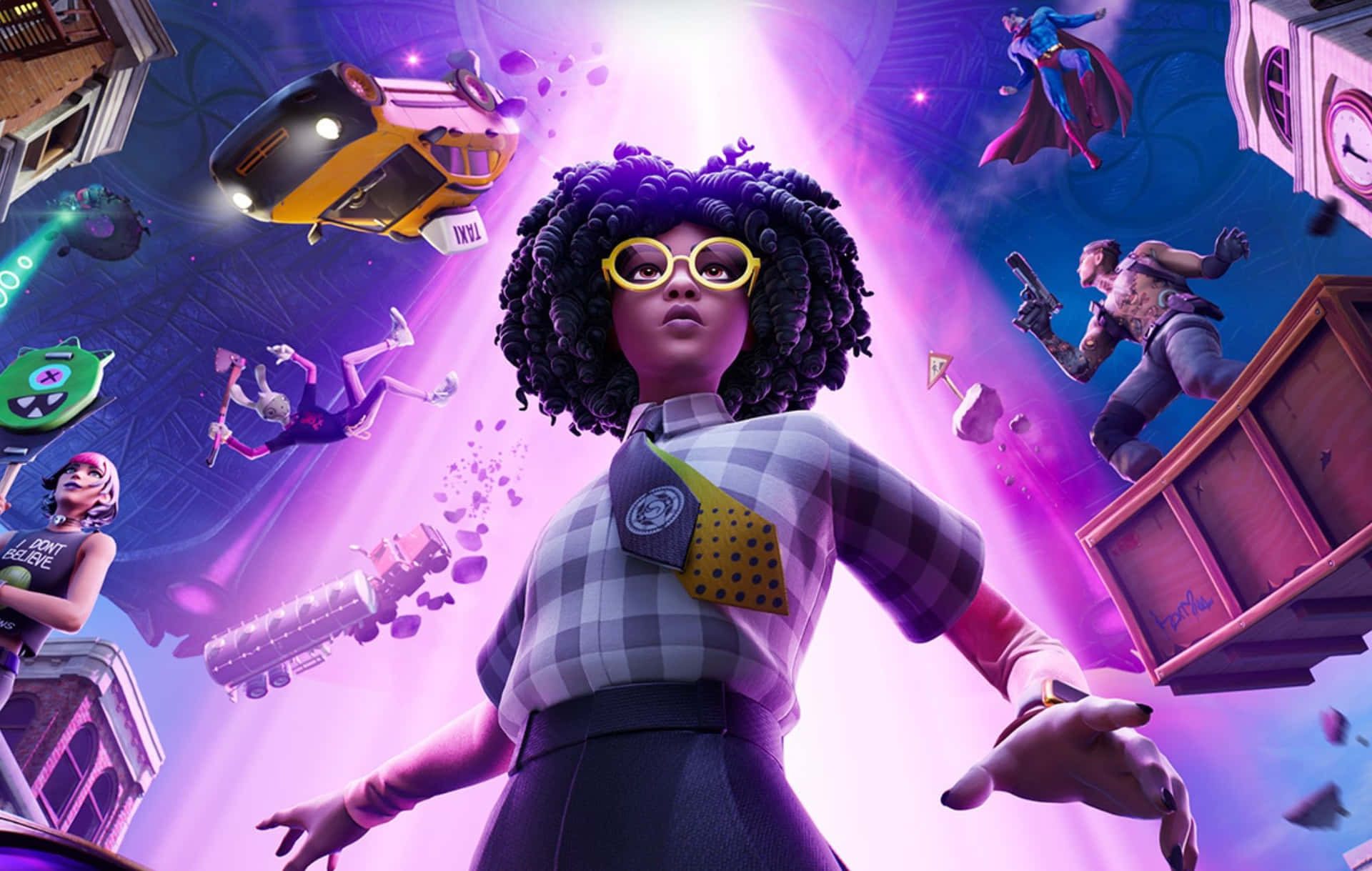 Fortnite - A Girl With Glasses And A Purple Background Background