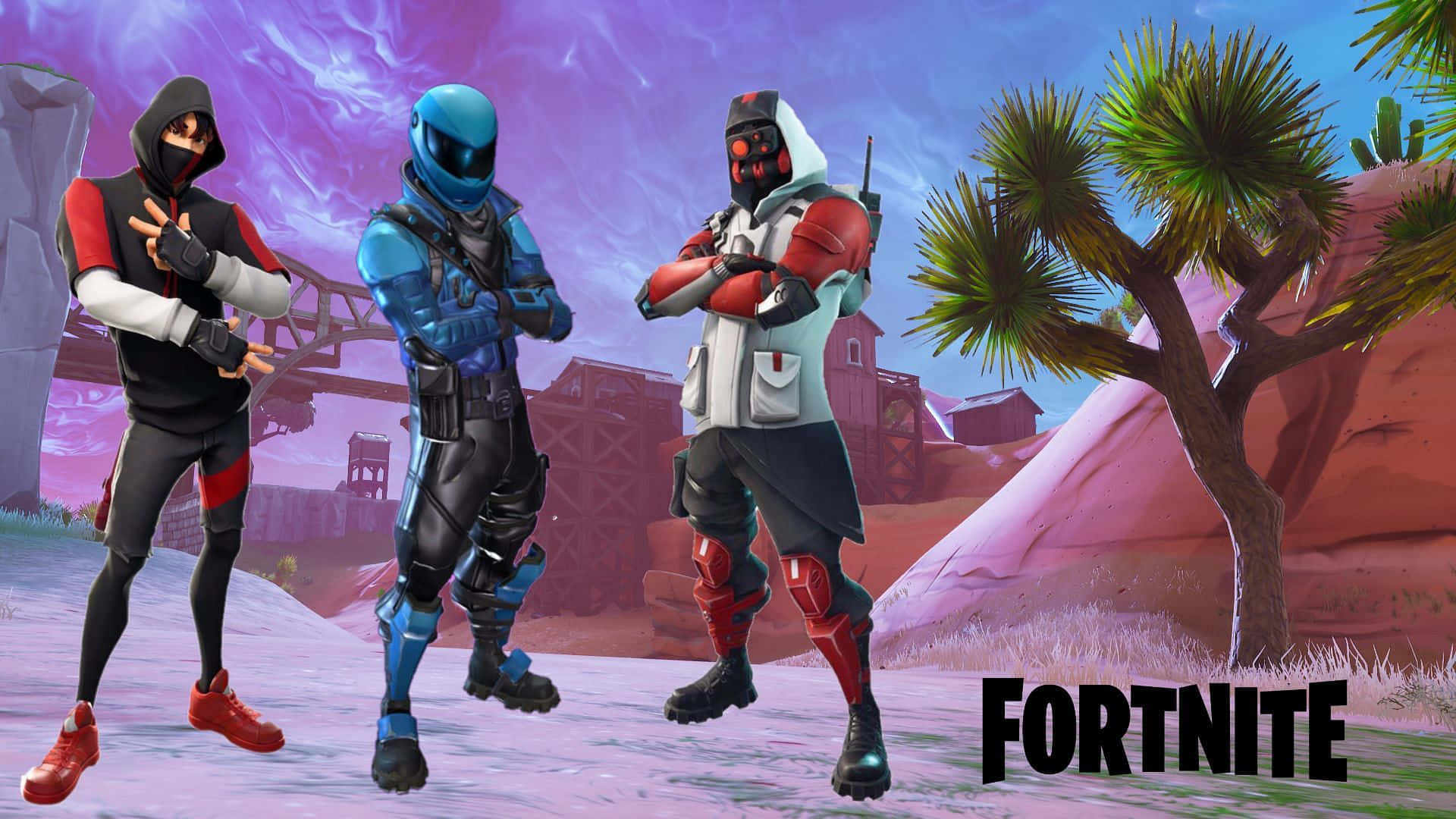 Fortnite - A Group Of Characters Standing In Front Of A Desert
