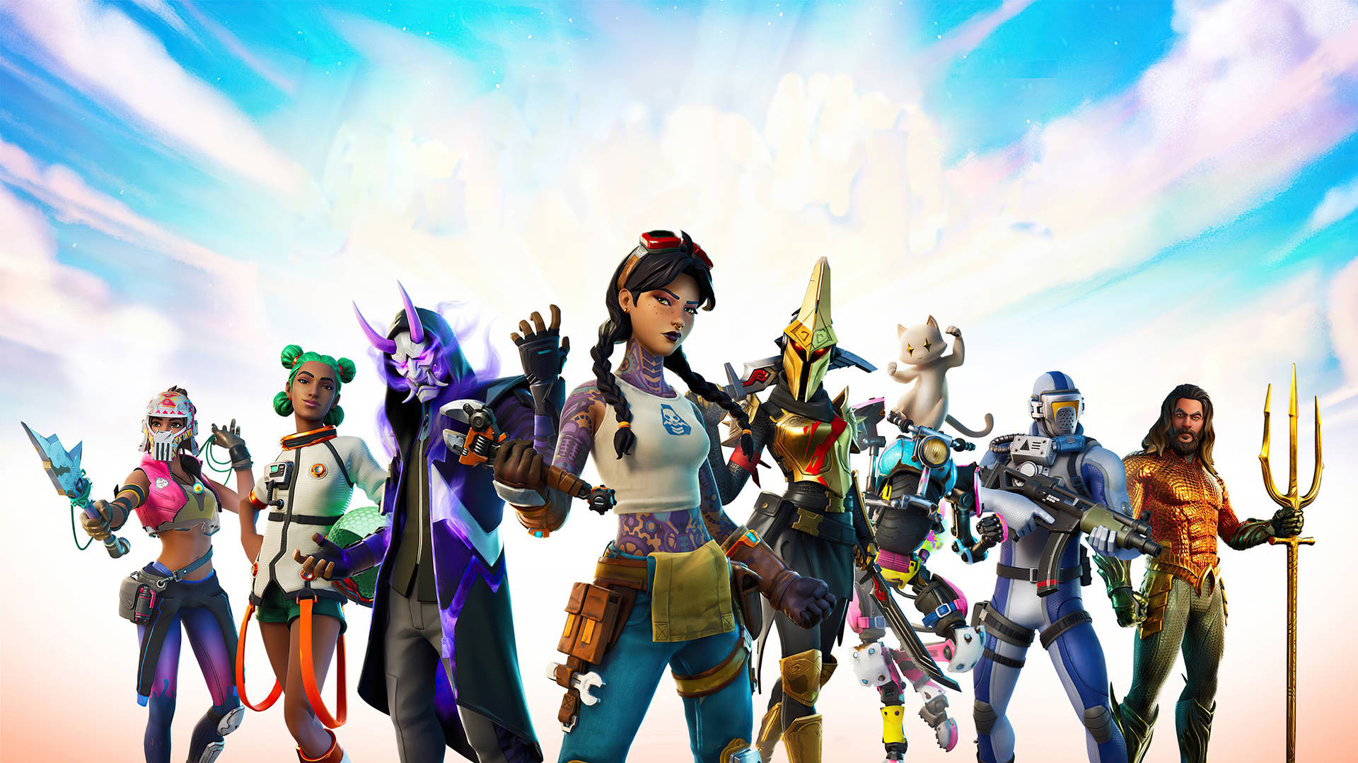 Fortnite - A Group Of Characters Standing Together Background