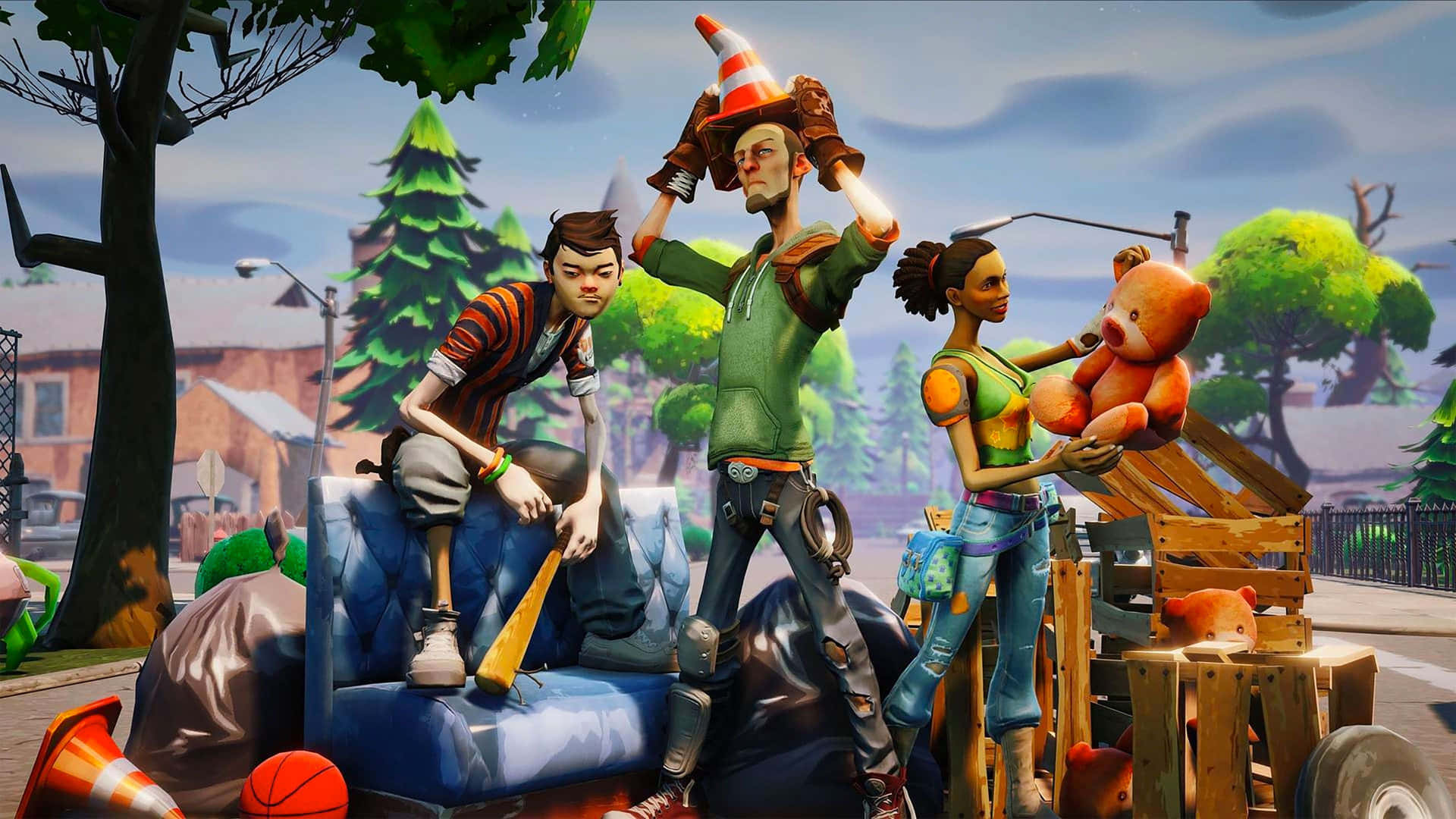 Fortnite - A Group Of People Standing On A Street